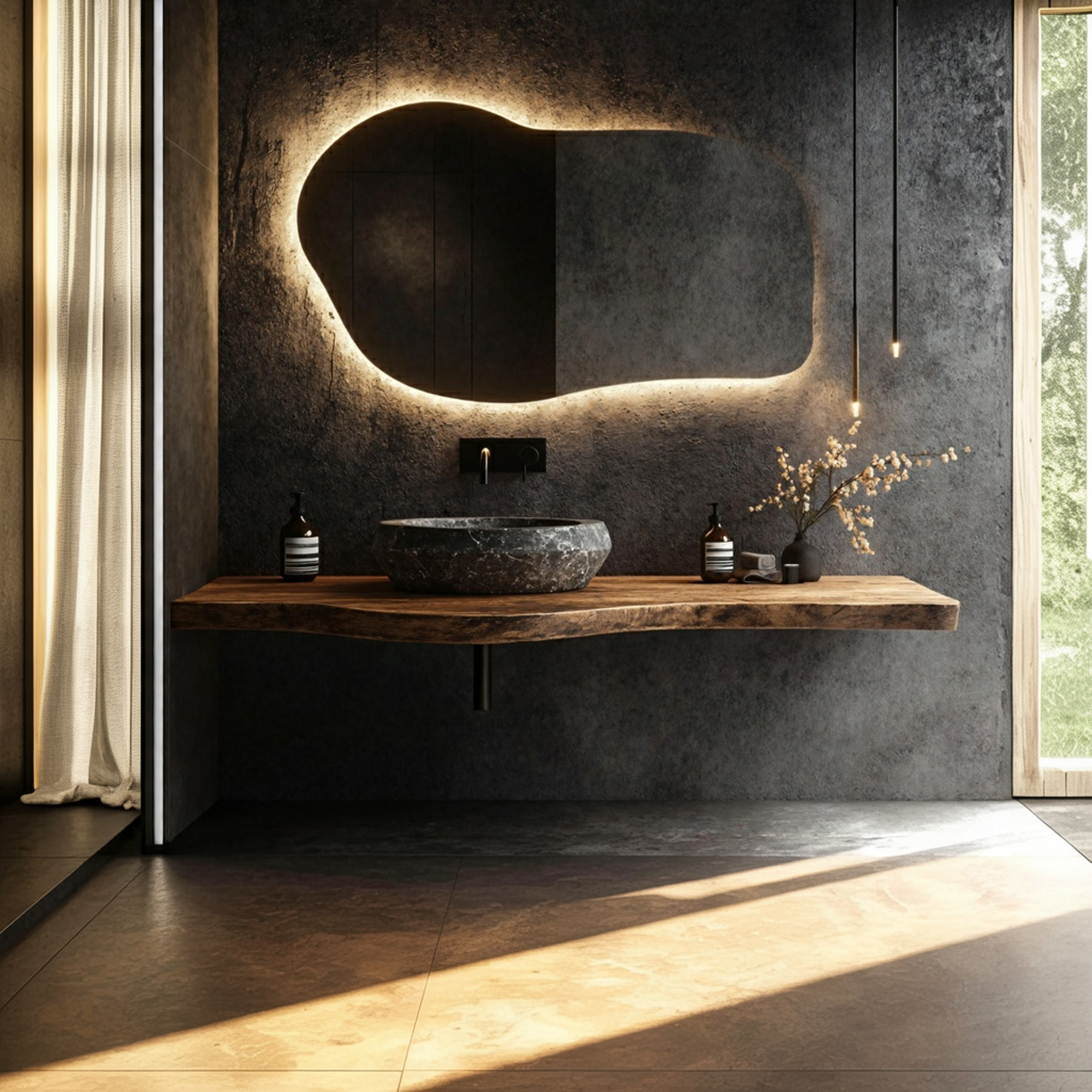 Organic Live Edge Bathroom Vanity Floating Counter Wood Shelf