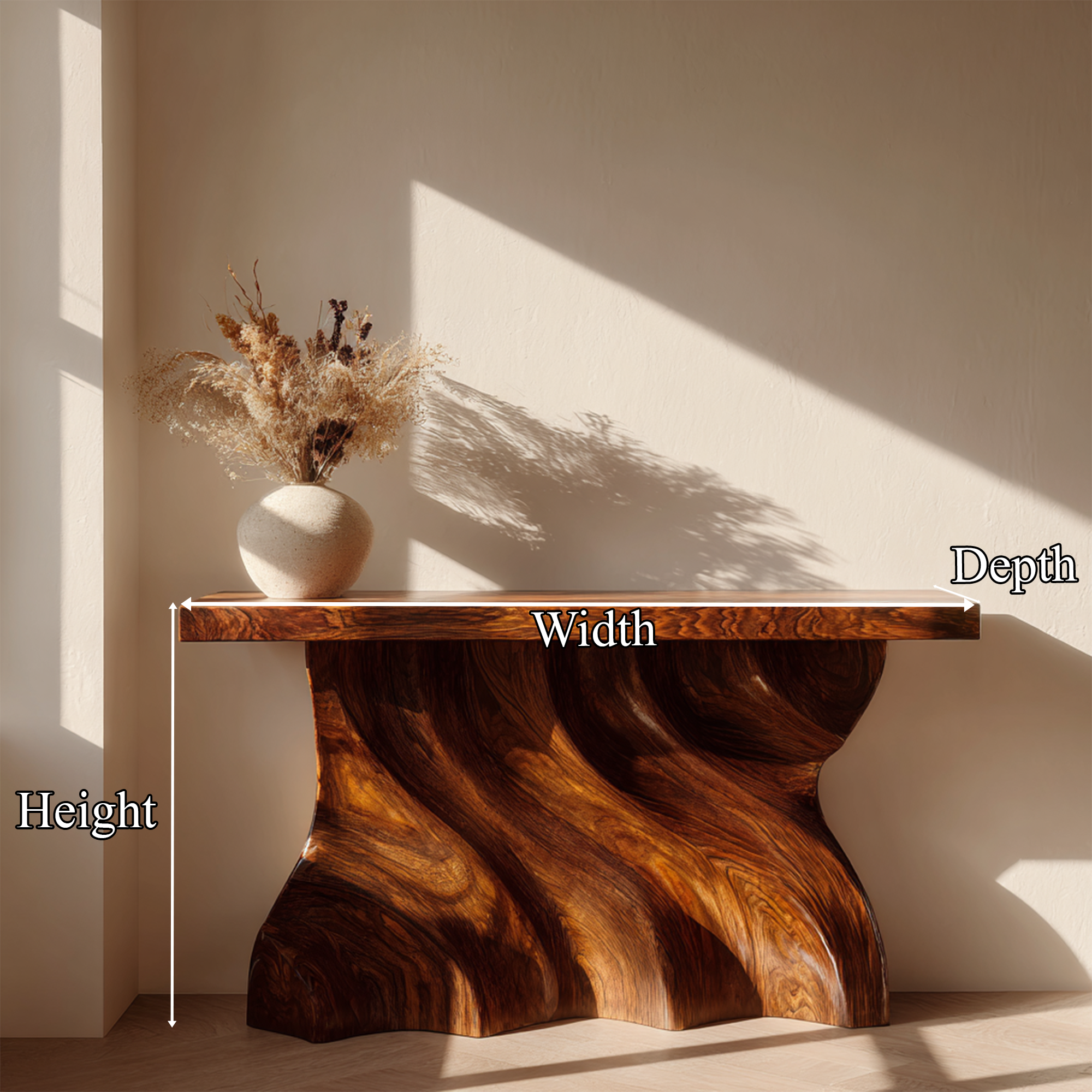 Mid Century Console Table Sculpted Wave Base Entryway Display