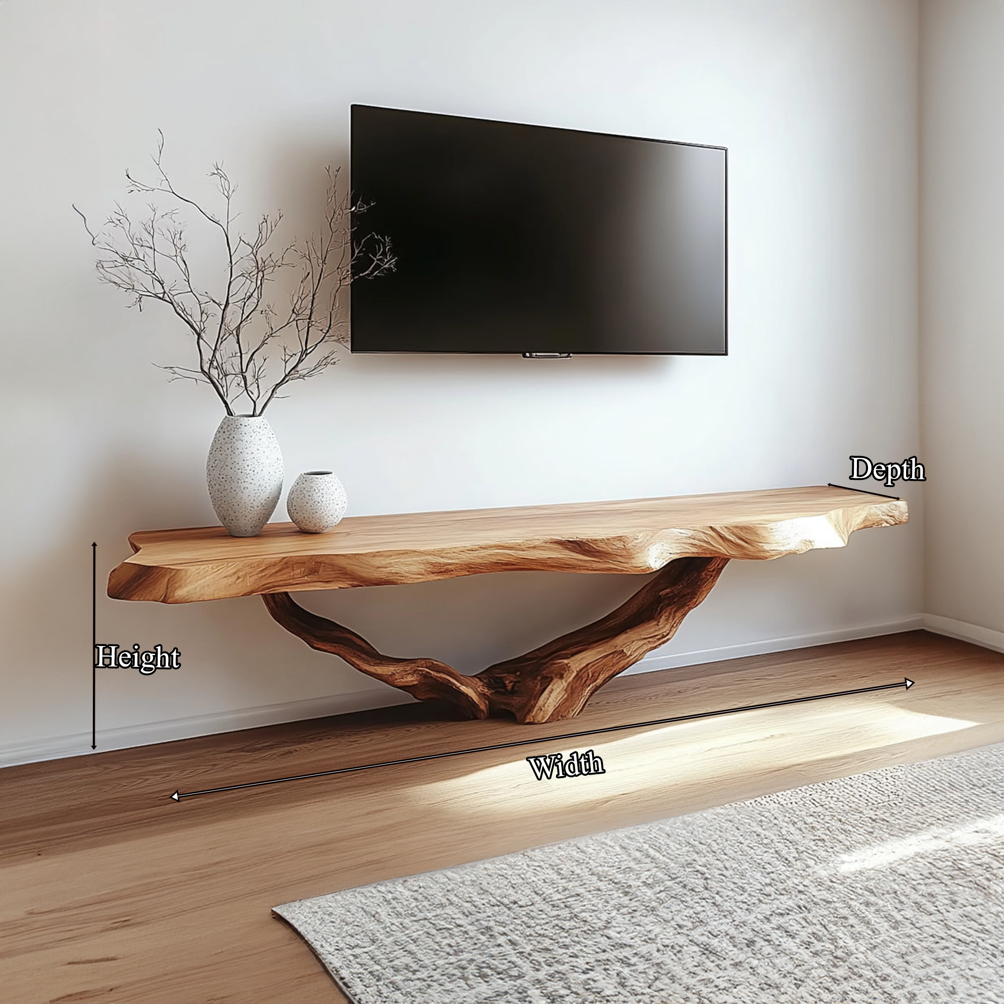 Live Edge Solid Wood TV Console Handmade Floating Media Shelf For Living Room