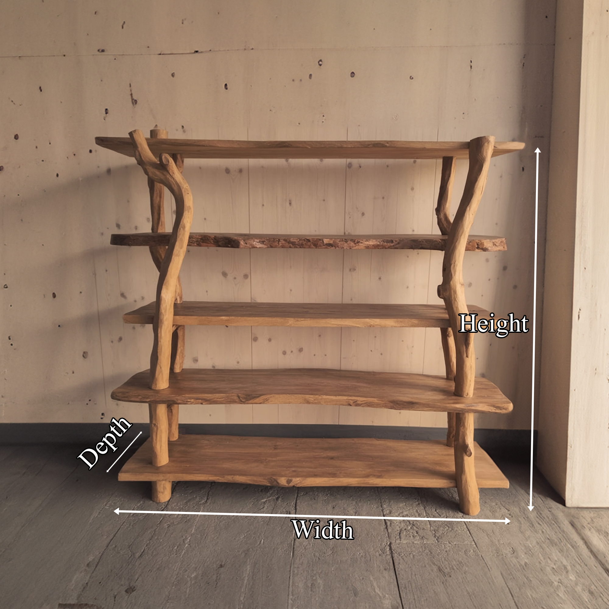 Rustic Wooden Branch Shelf Storage Living Room Or Dining Room