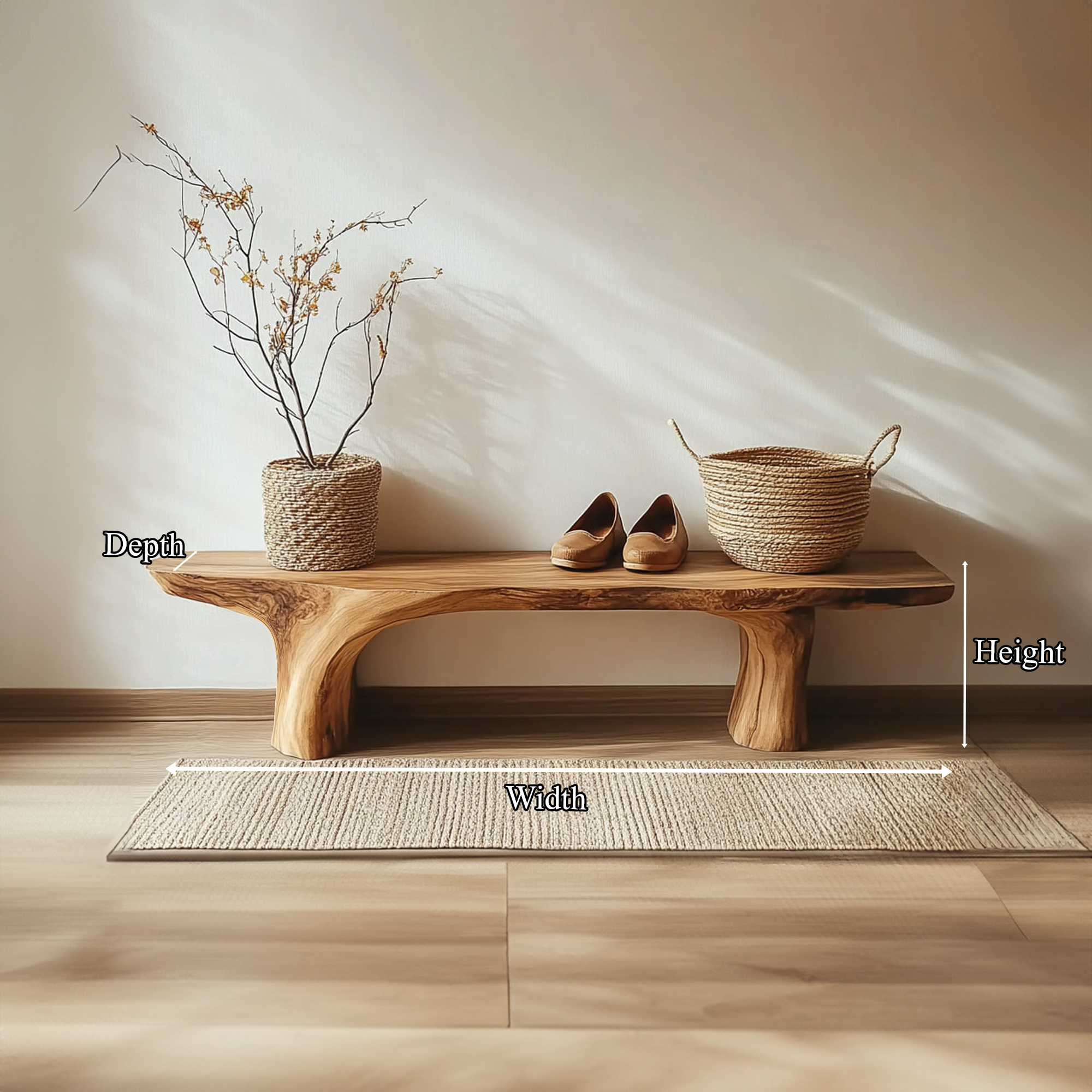 Rustic Live Edge Bench Living Room Entryway Furniture