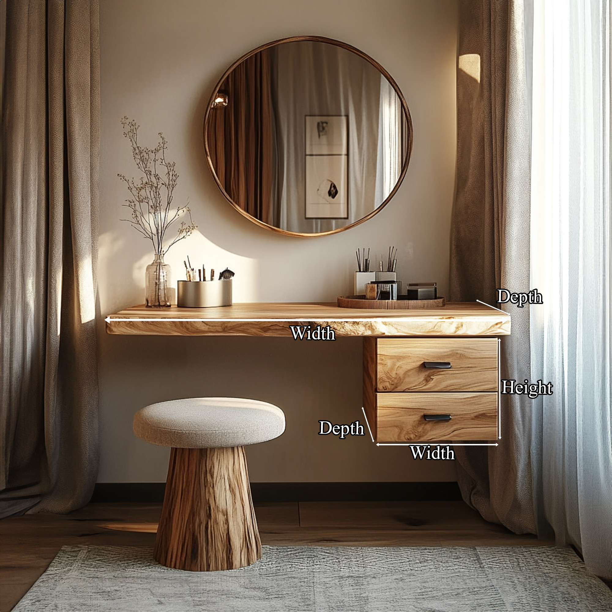 Modern Organic Solid Wood Dressing Table Bedroom Floating