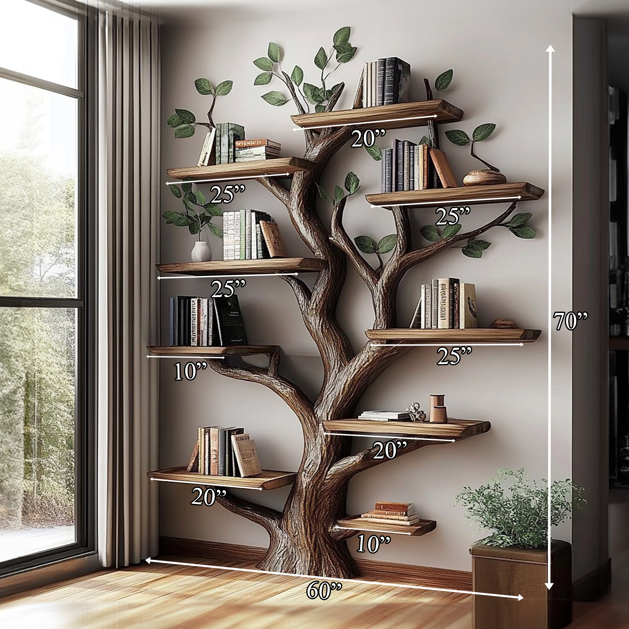 Sculptural Tree Wall Bookshelf For Living Room