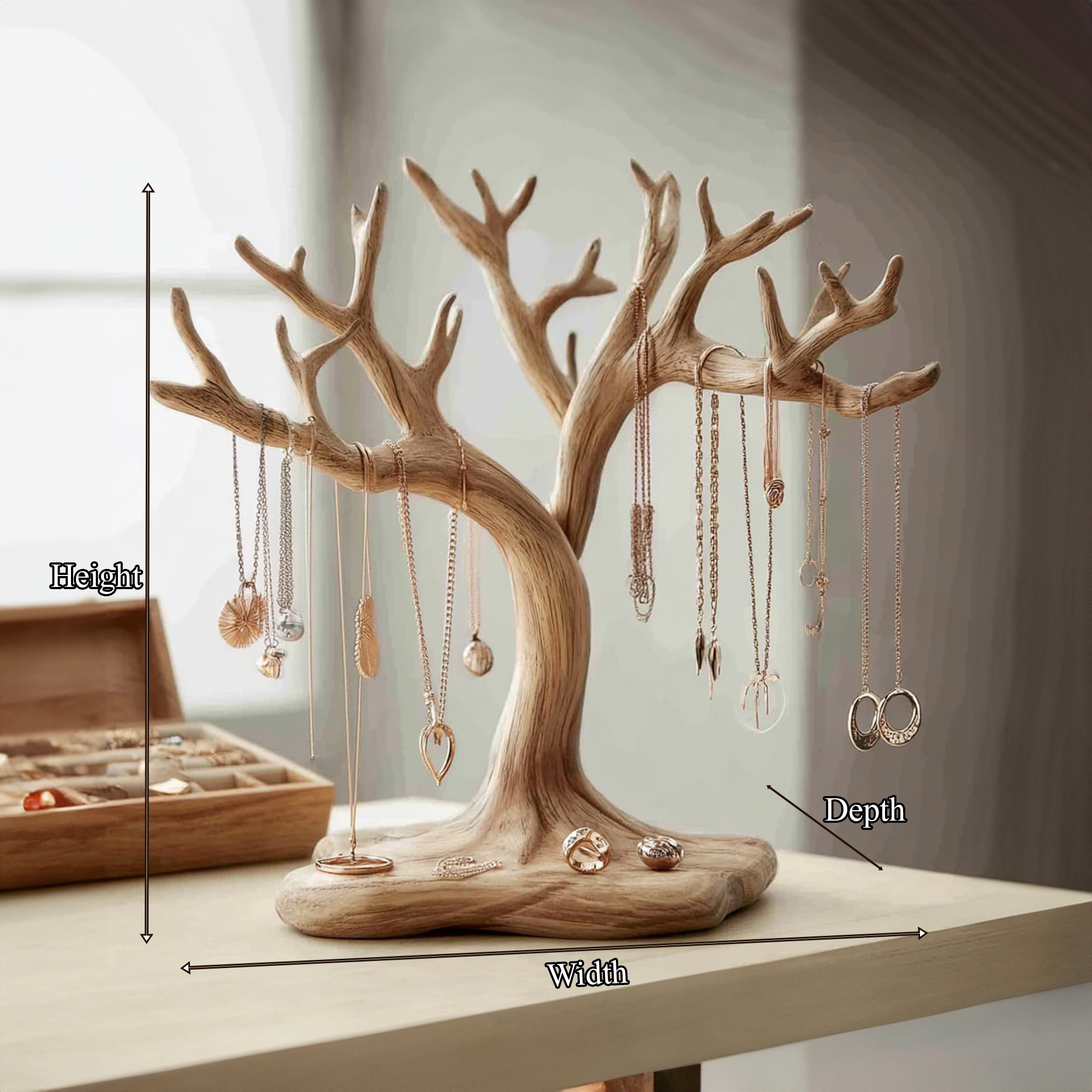 Organic Solid Wood Jewelry Tree Organizer Stand