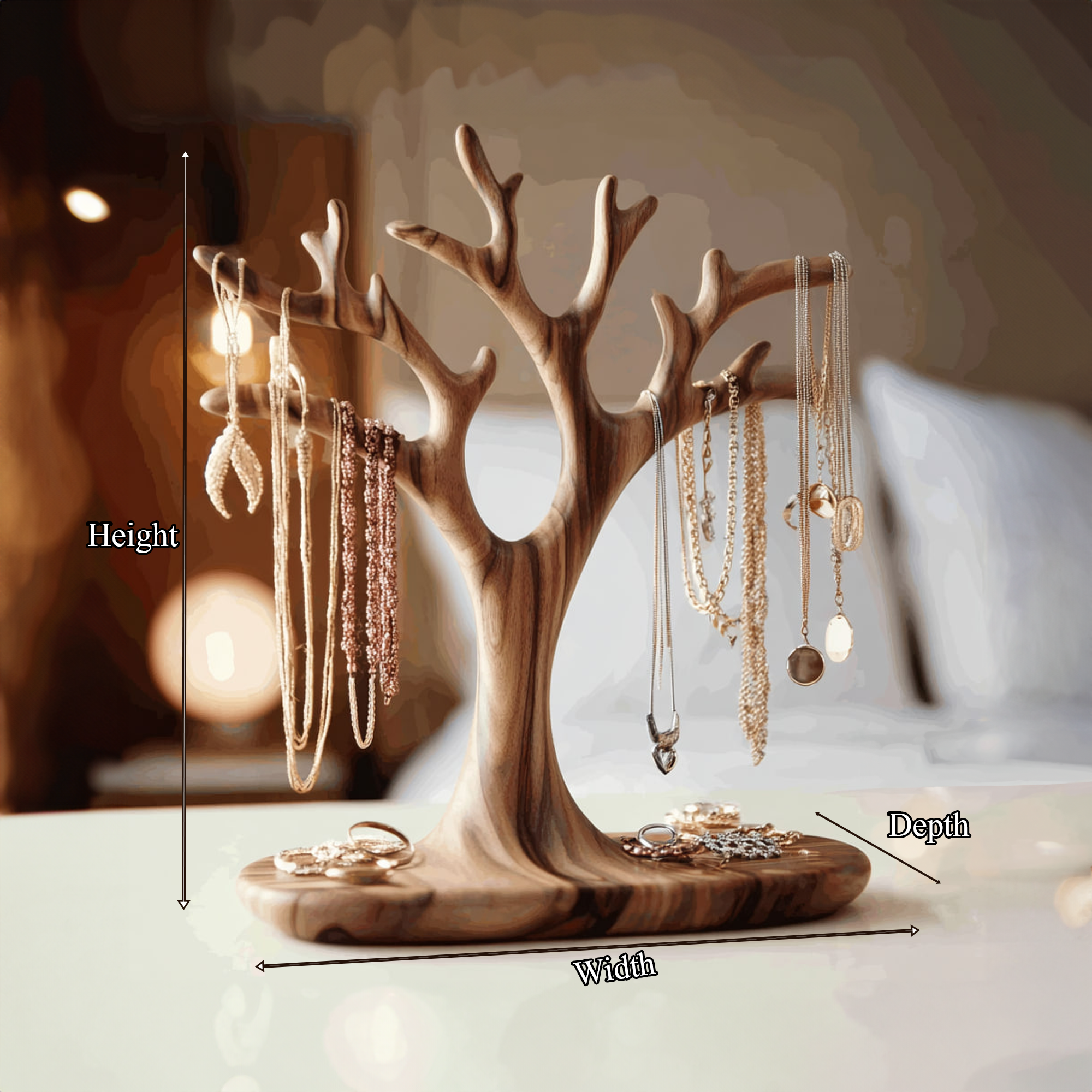 Organic Solid Walnut Jewelry Tree Organizer Stand