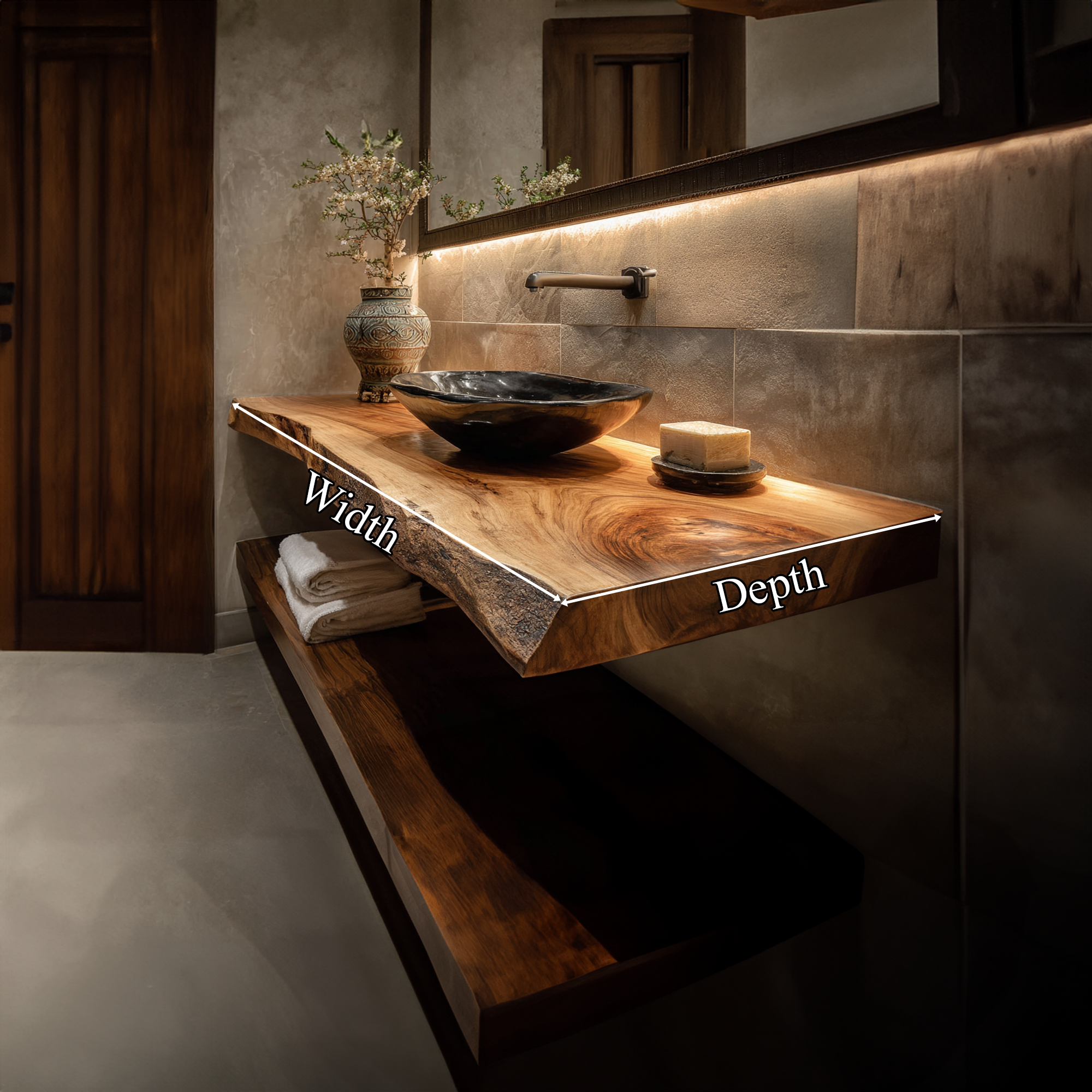 Mid Century Bathroom Vanity Shelf Curved Edge Wood Bathroom Look