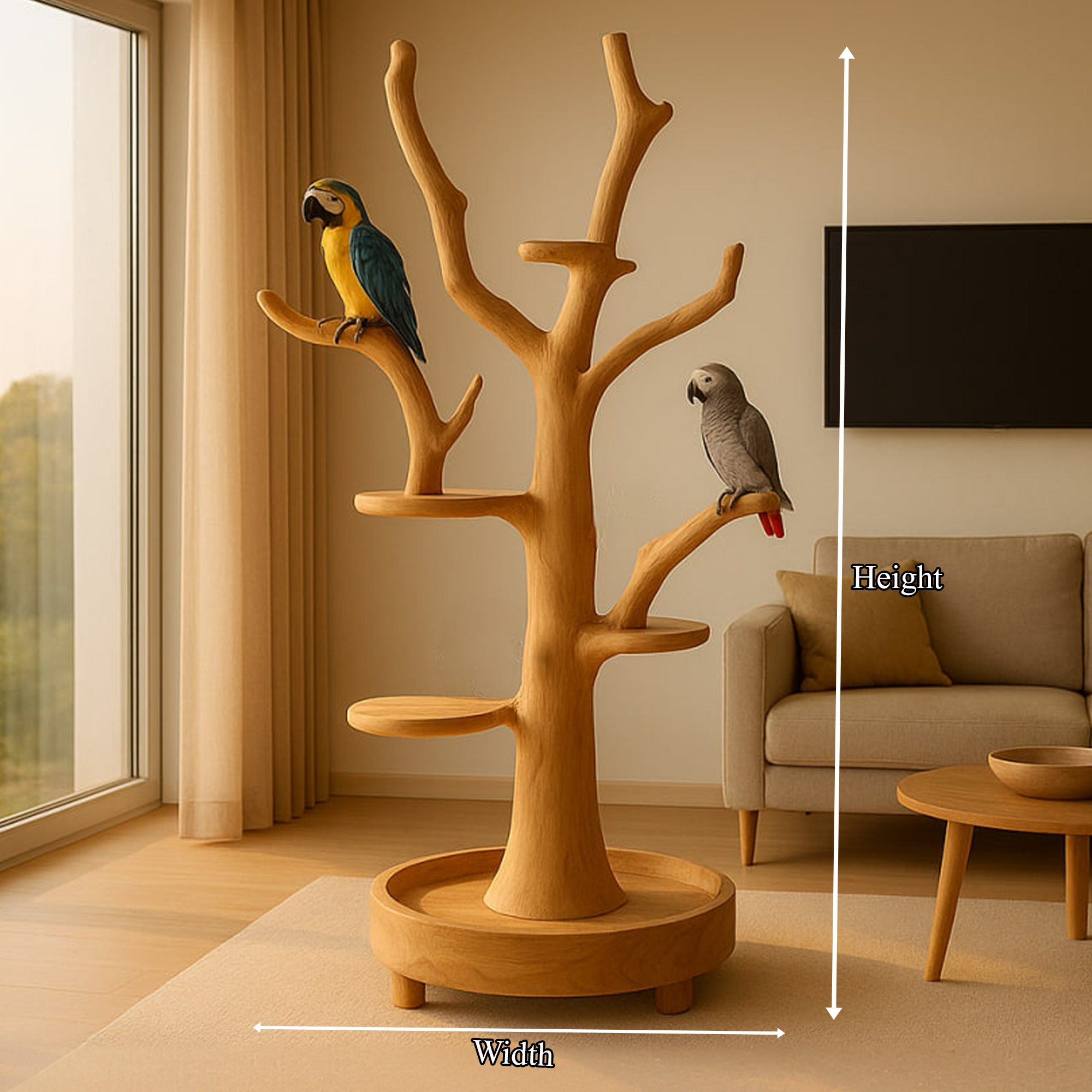 Rustic Wooden Parrot Tree Stand Living Room