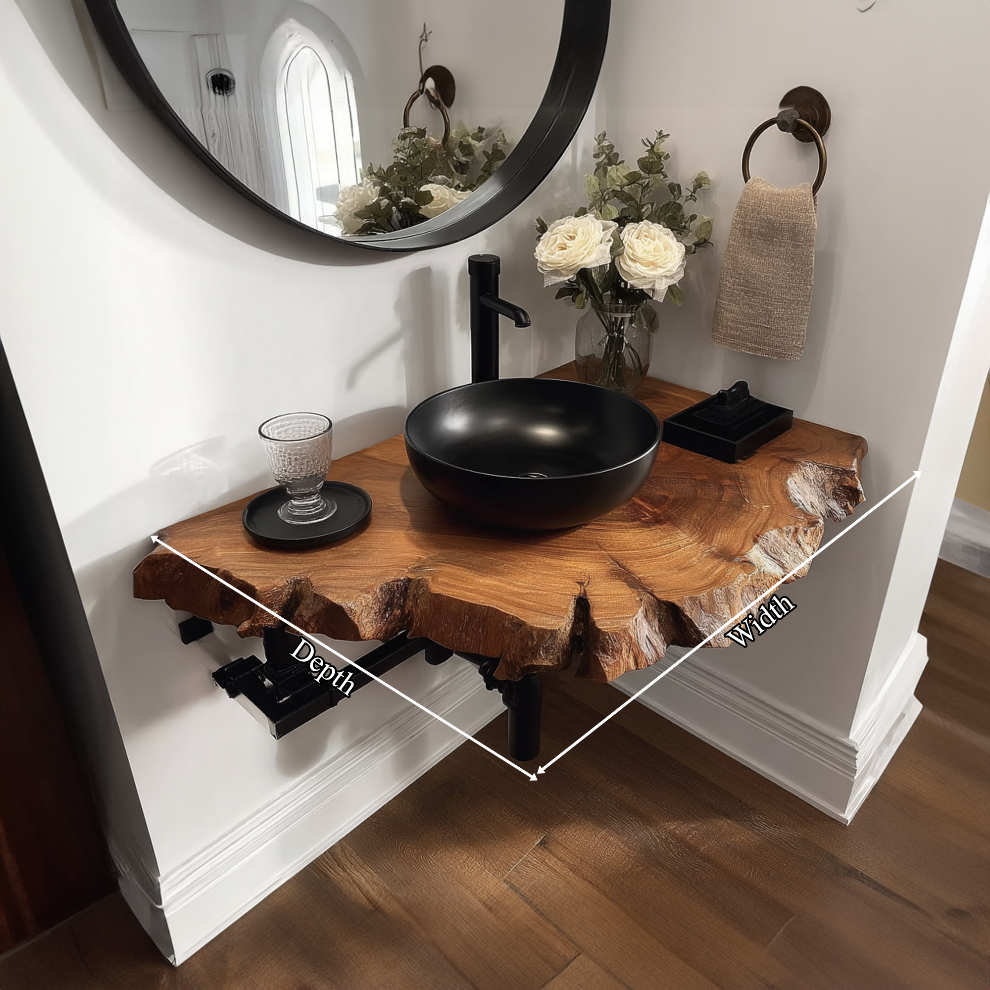 Rustic Floating Shelf Narrow Vanity Powder Room