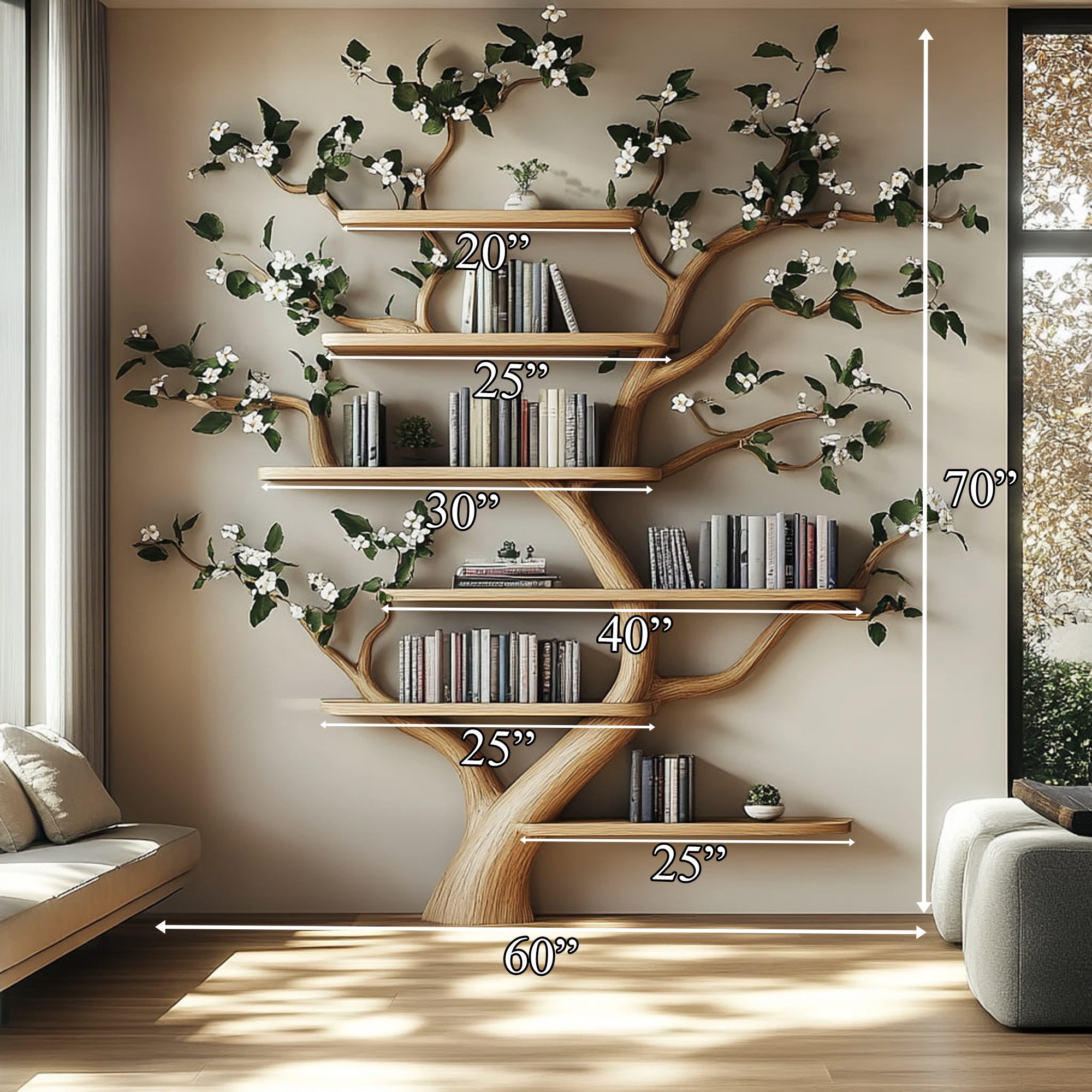 Mid Century Tree Wall Shelf Christmas Living Room