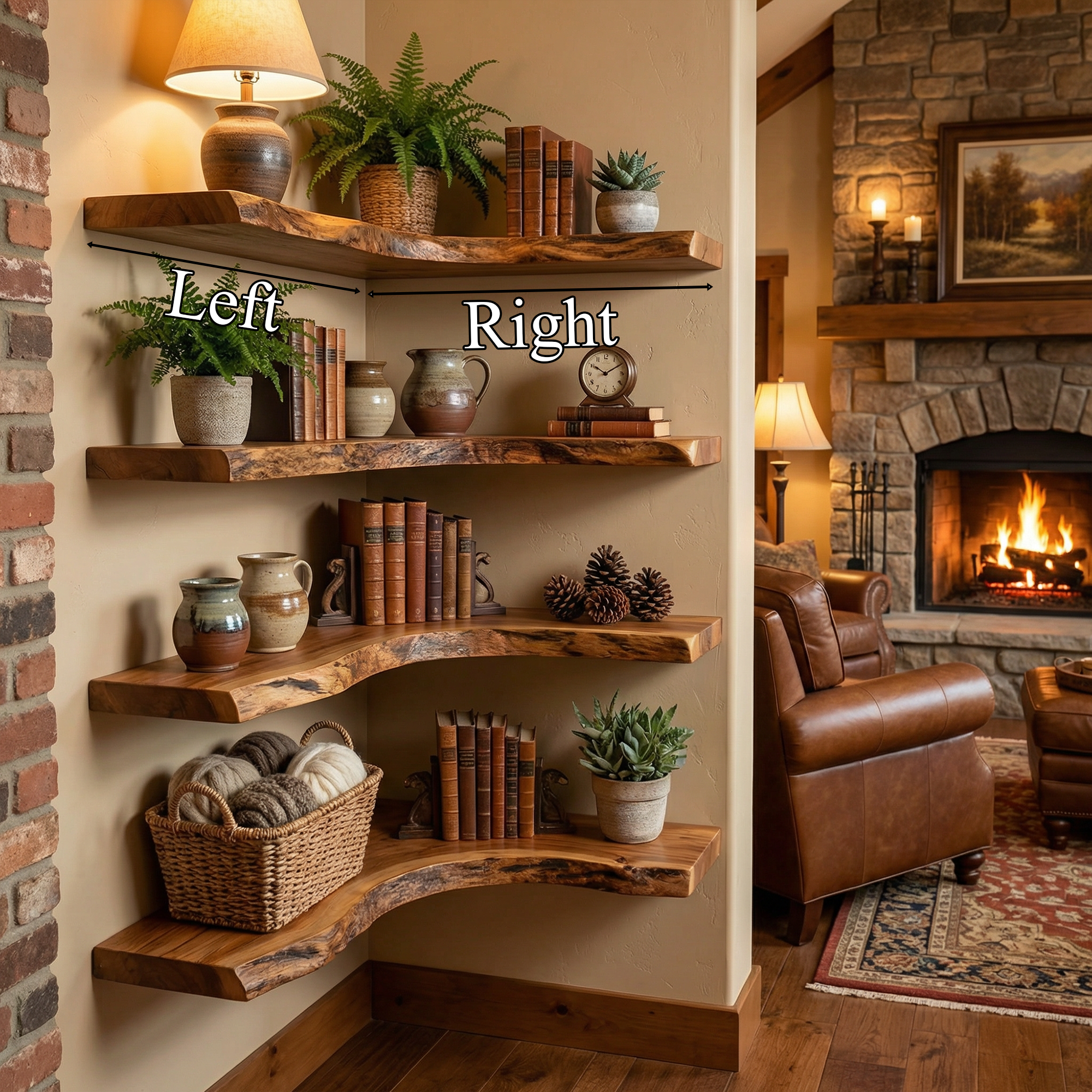 Modern Traditional Corner Floating Shelves Solid Wood Living Room Accent