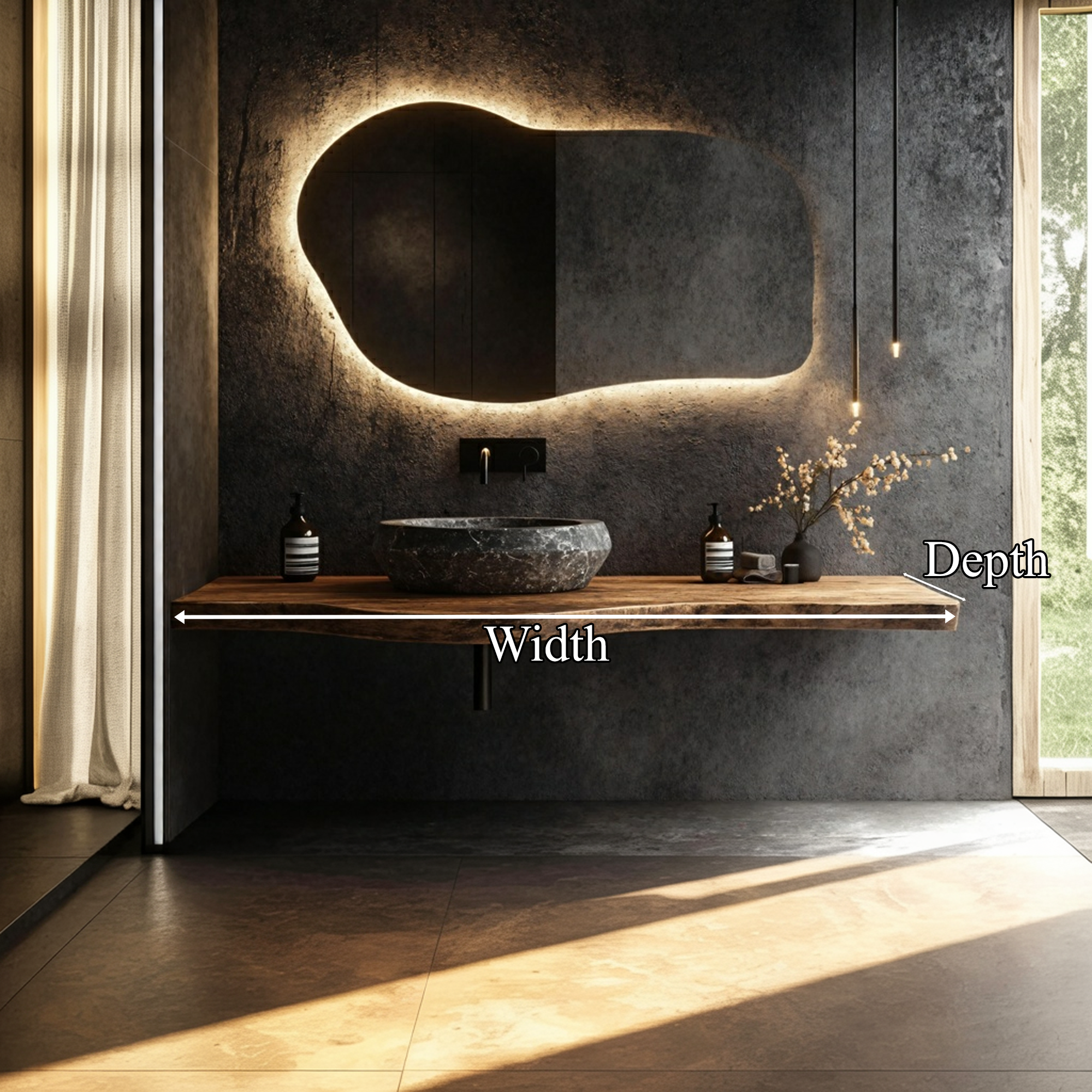 Organic Live Edge Bathroom Vanity Floating Counter Wood Shelf
