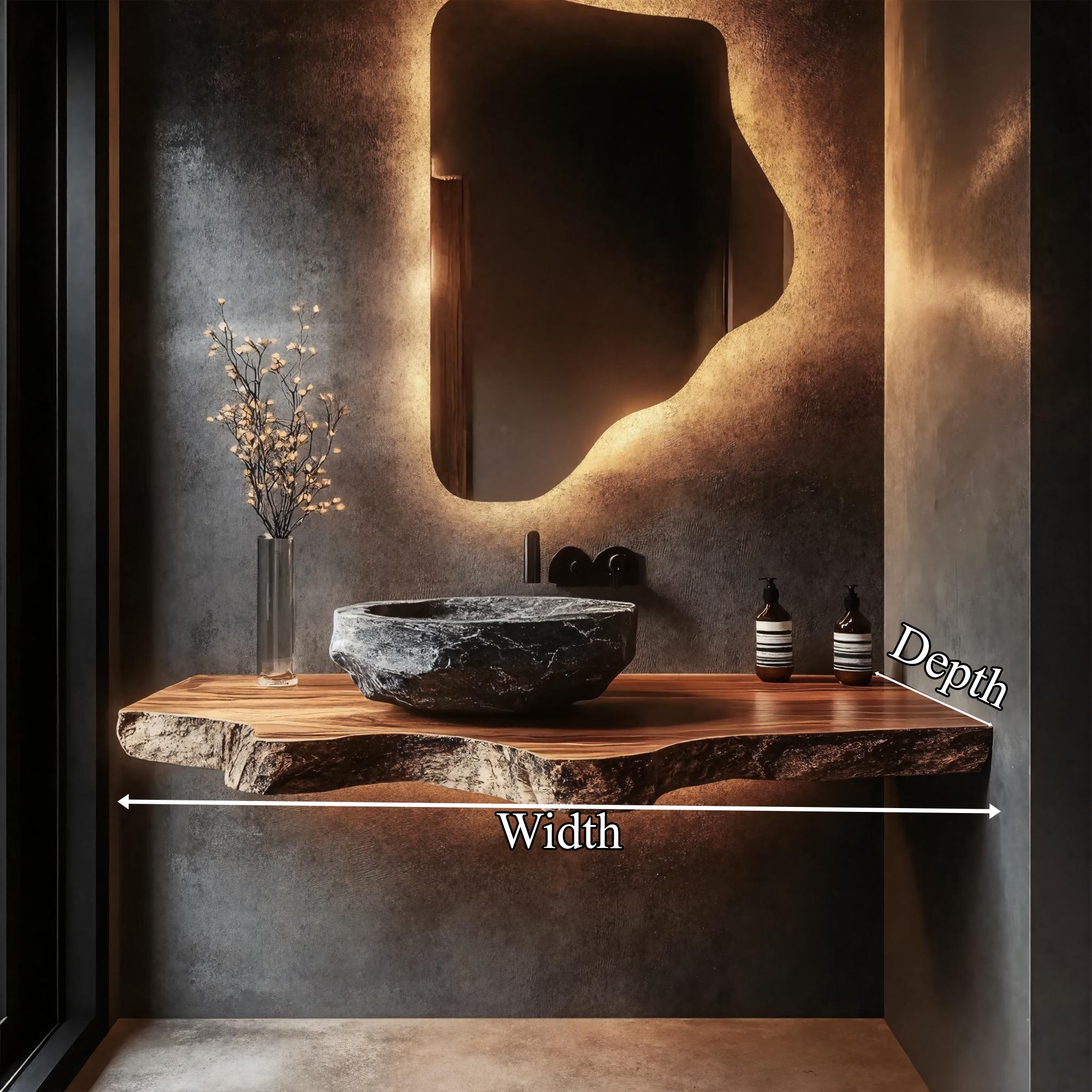 Rustic Live Edge Bathroom Vanity Floating Shelf Console
