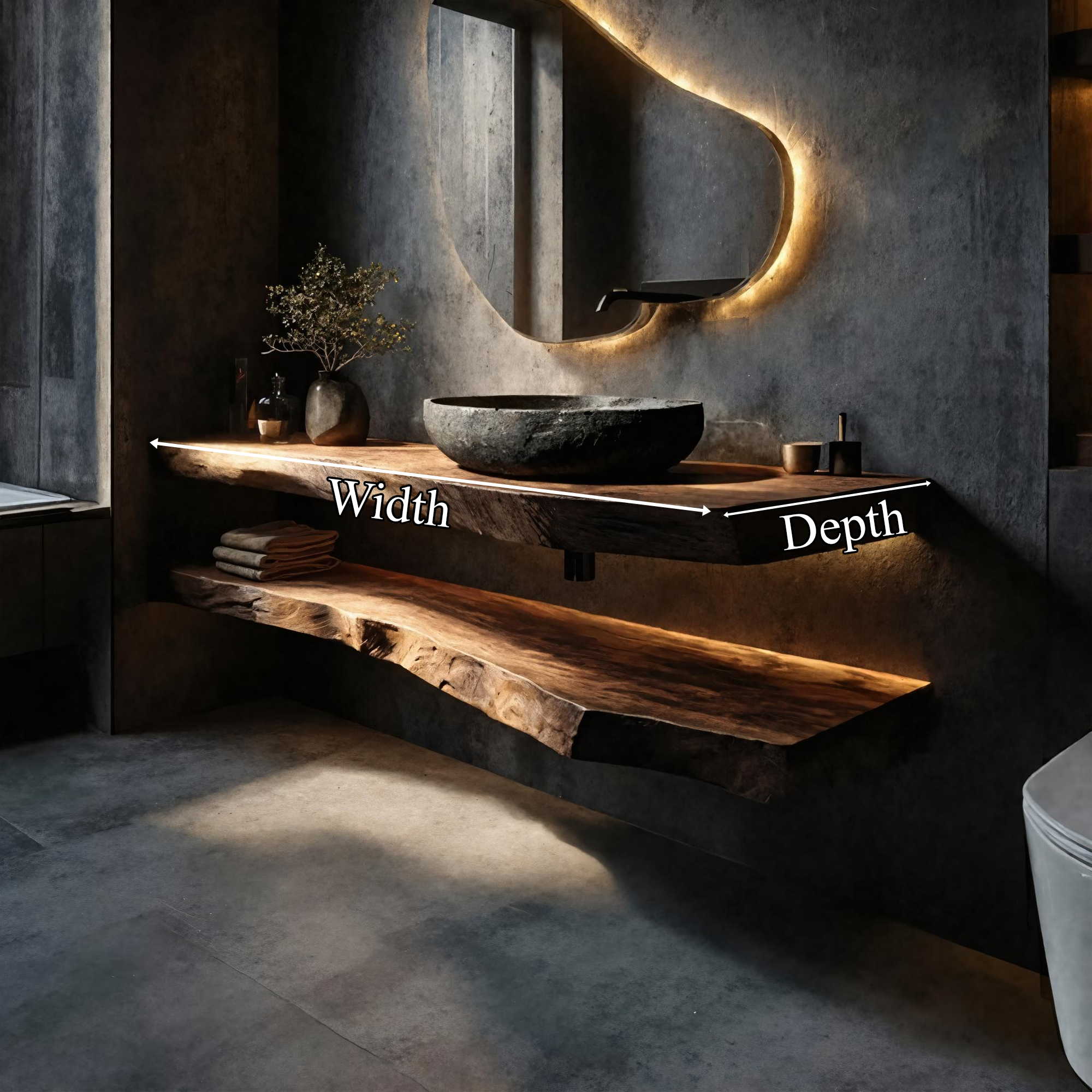 Organic Modern Bathroom Vanity Wall Mounted Wood Shelf