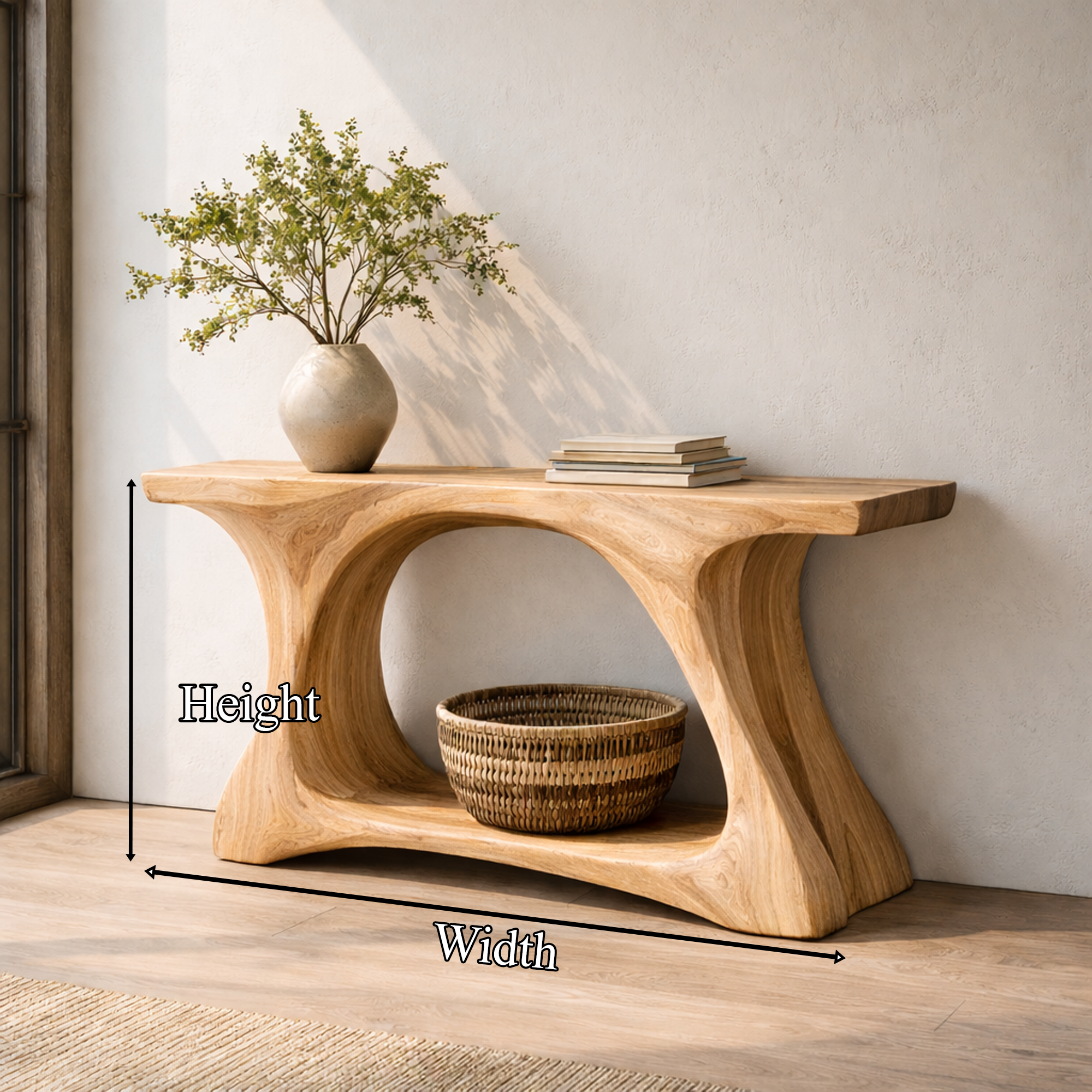 Rustic Console Table Organic Curved Base For Display