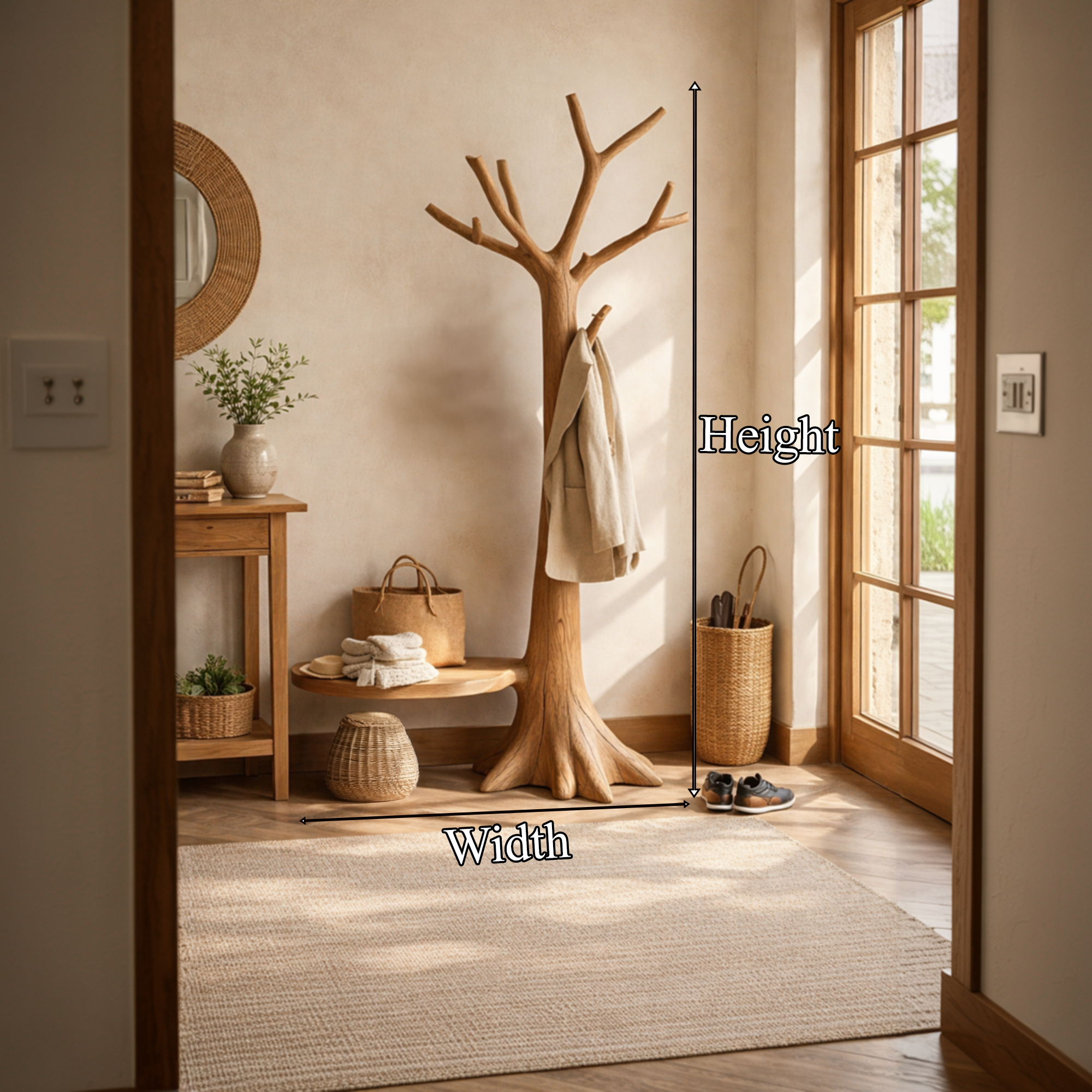 Sculptural Tree Coat Rack Solid Wood Entryway Interior Statement Decor
