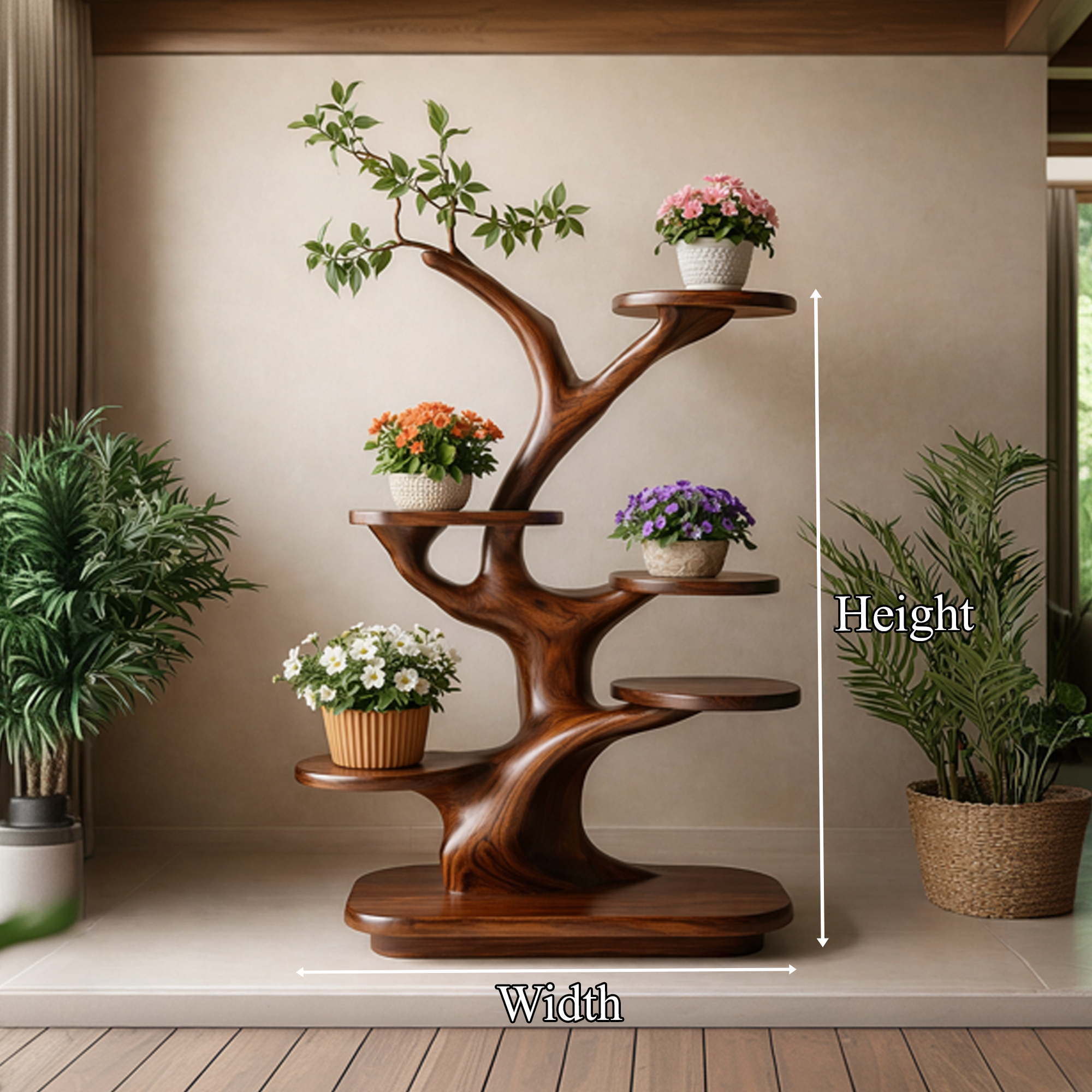 Mid Century Wooden Tree Plant Stand Home Interior