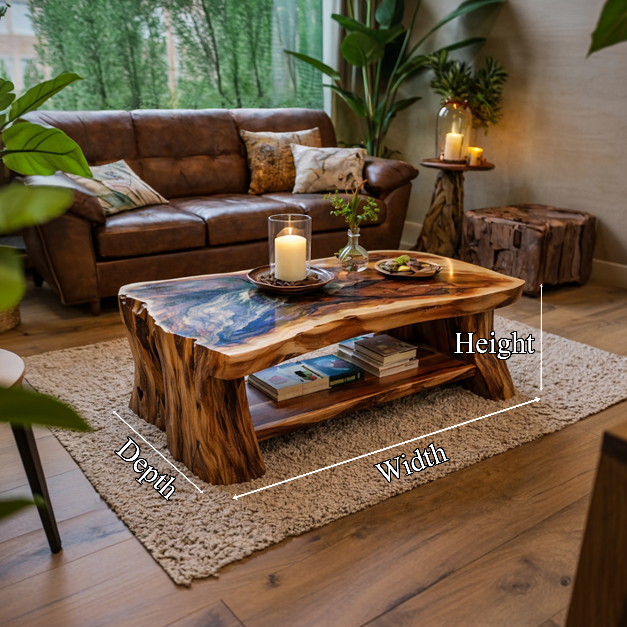 Reclaimed Slab Wood Coffee Table Living Room