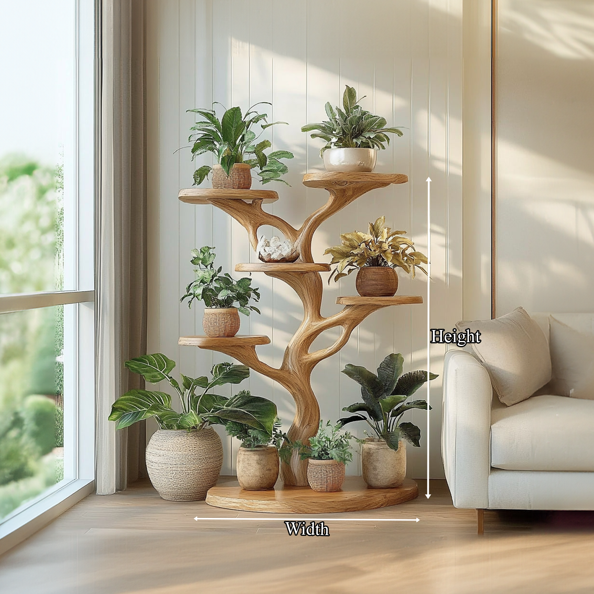 Rustic Organic Tree Plant Stand Living Room