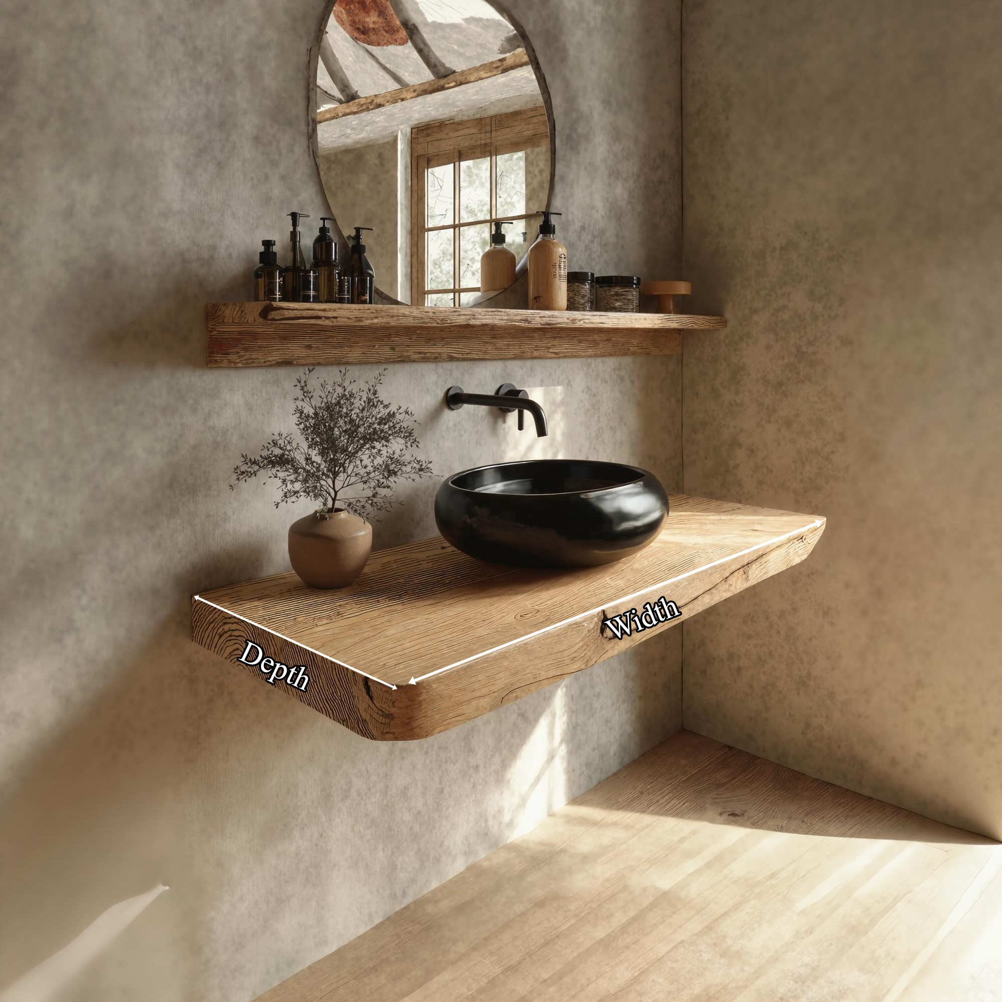 Rustic Floating Shelf Natural Edge Vanity Bathroom