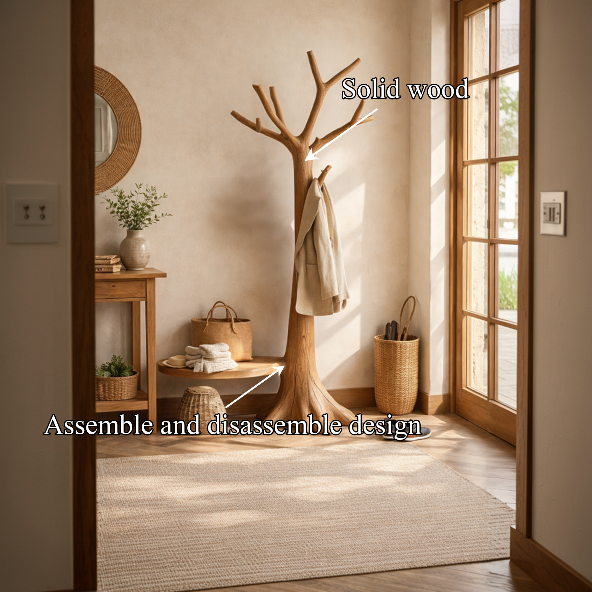 Sculptural Tree Coat Rack Solid Wood Entryway Interior Statement Decor