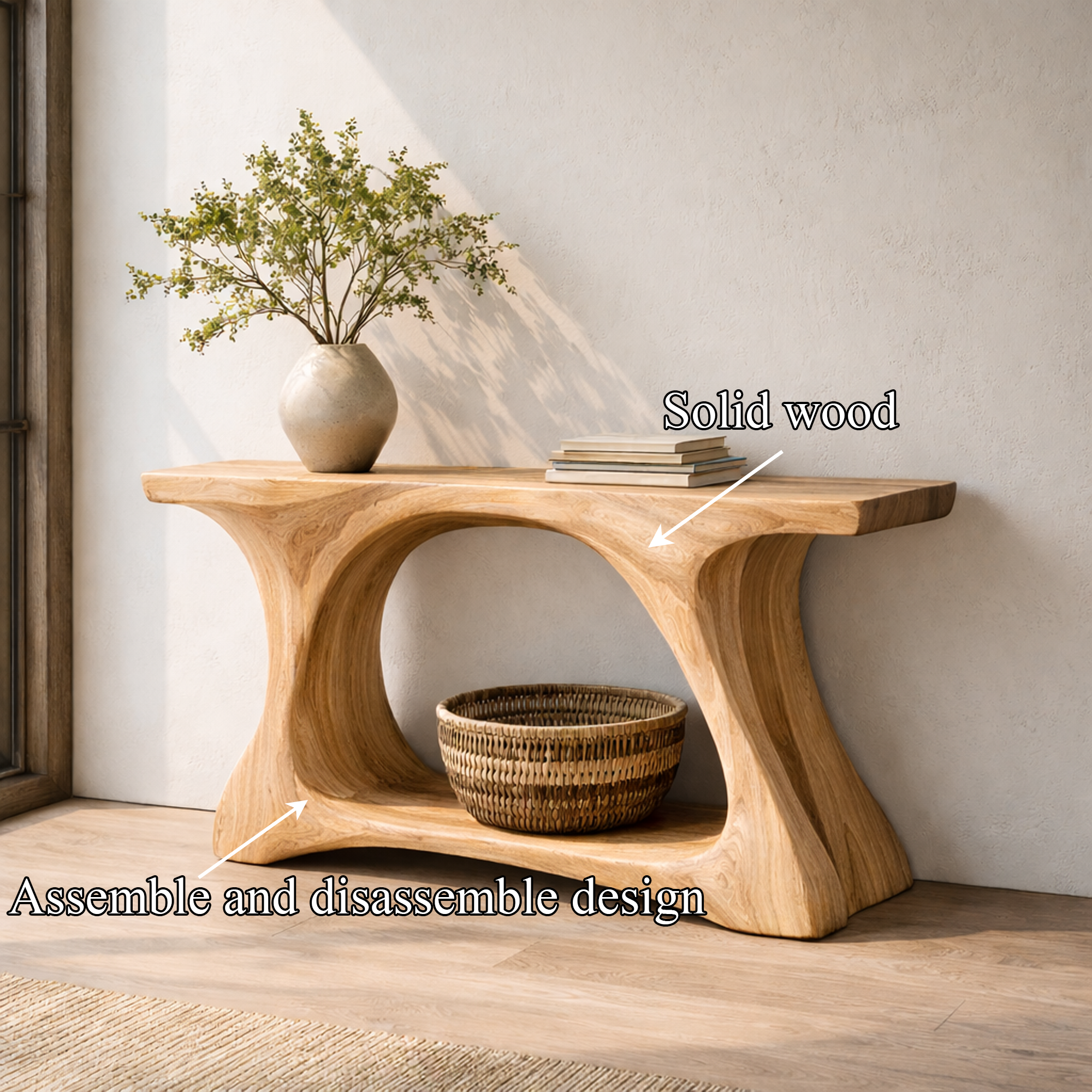Rustic Console Table Organic Curved Base For Display