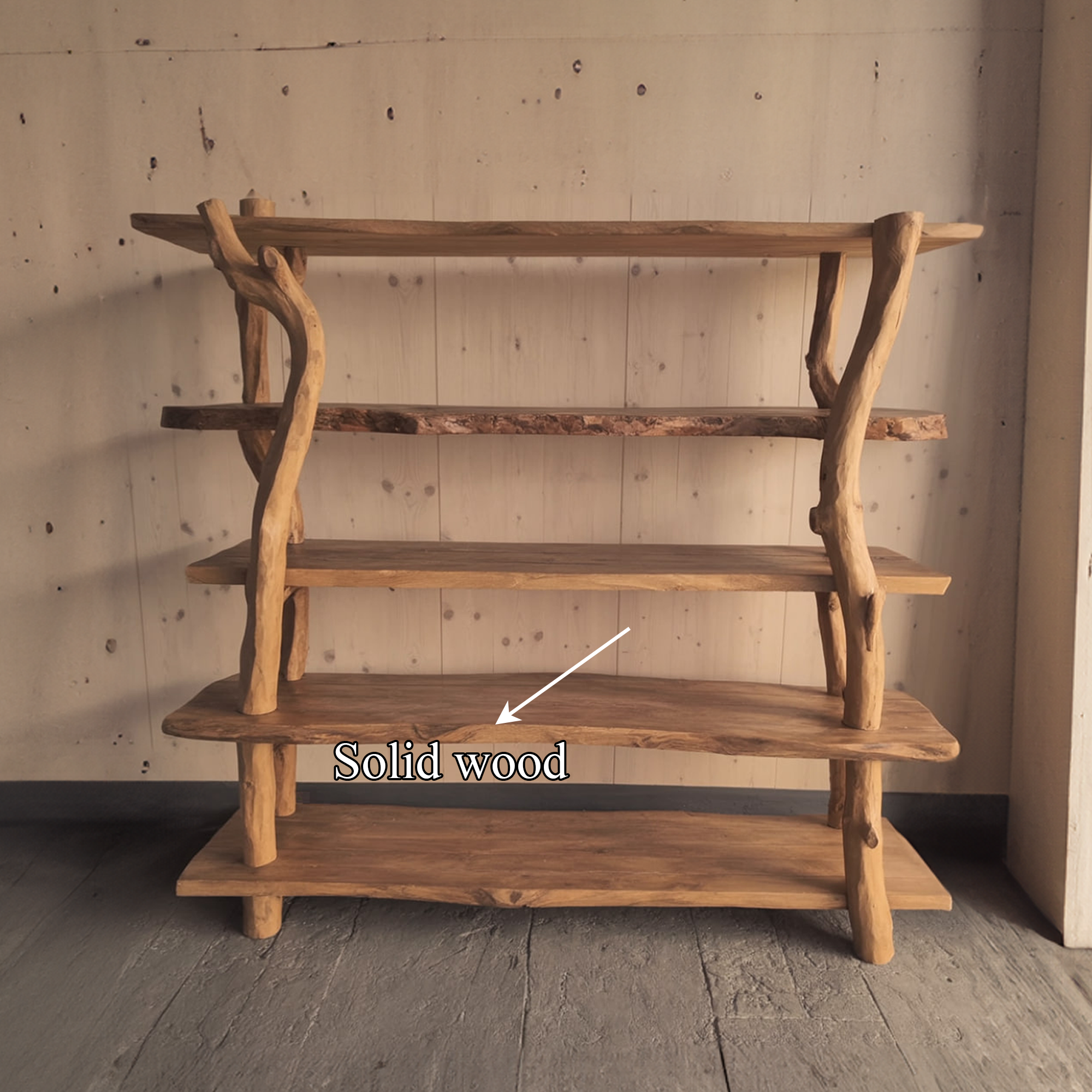 Rustic Wooden Branch Shelf Storage Living Room Or Dining Room