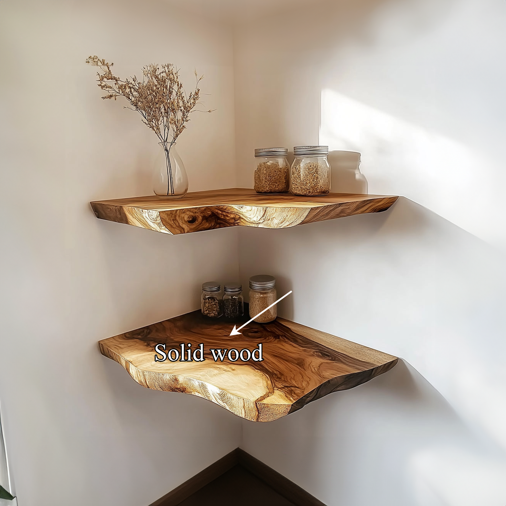 Rustic Live Edge Corner Wall Shelf Kitchen Or Dining Room