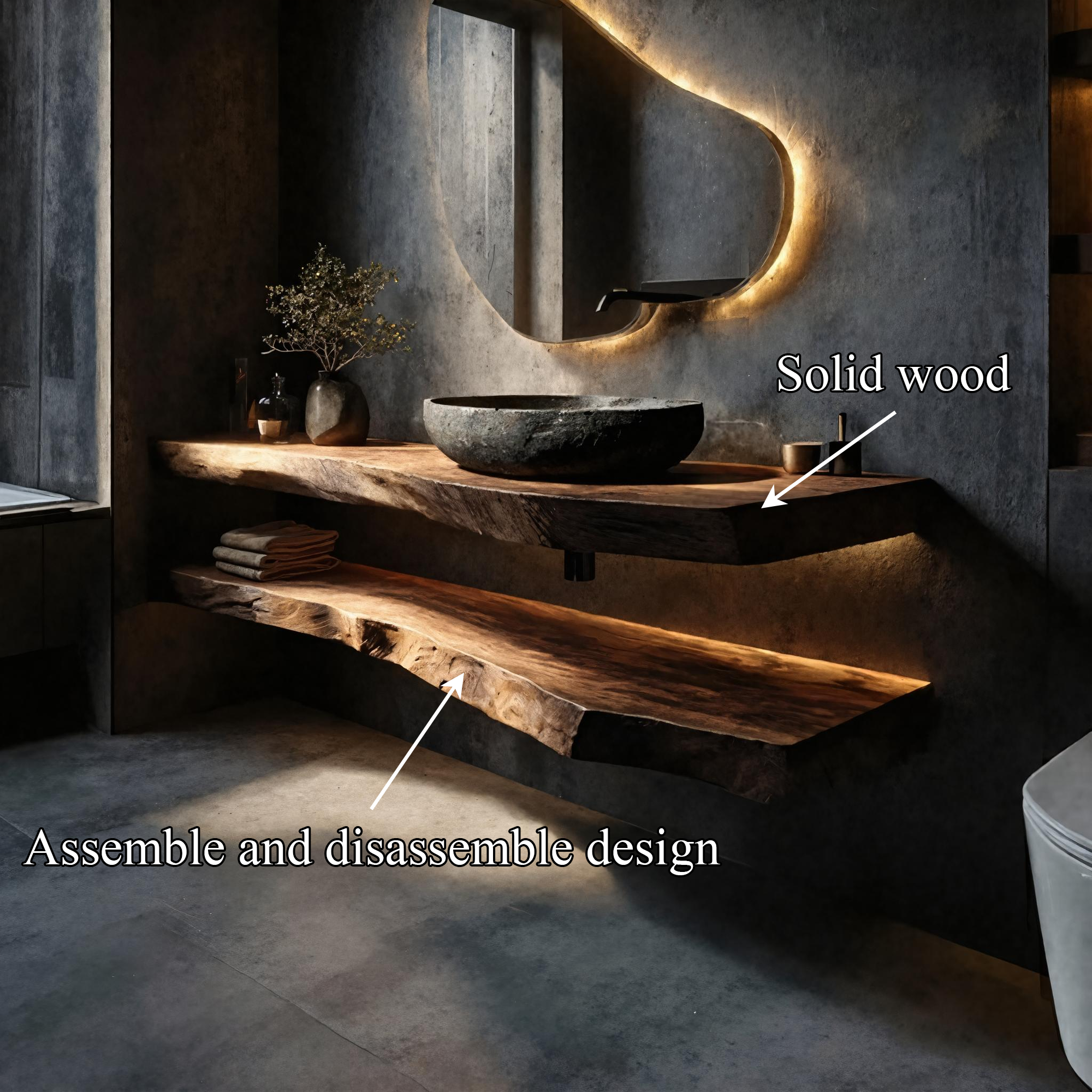 Organic Modern Bathroom Vanity Wall Mounted Wood Shelf