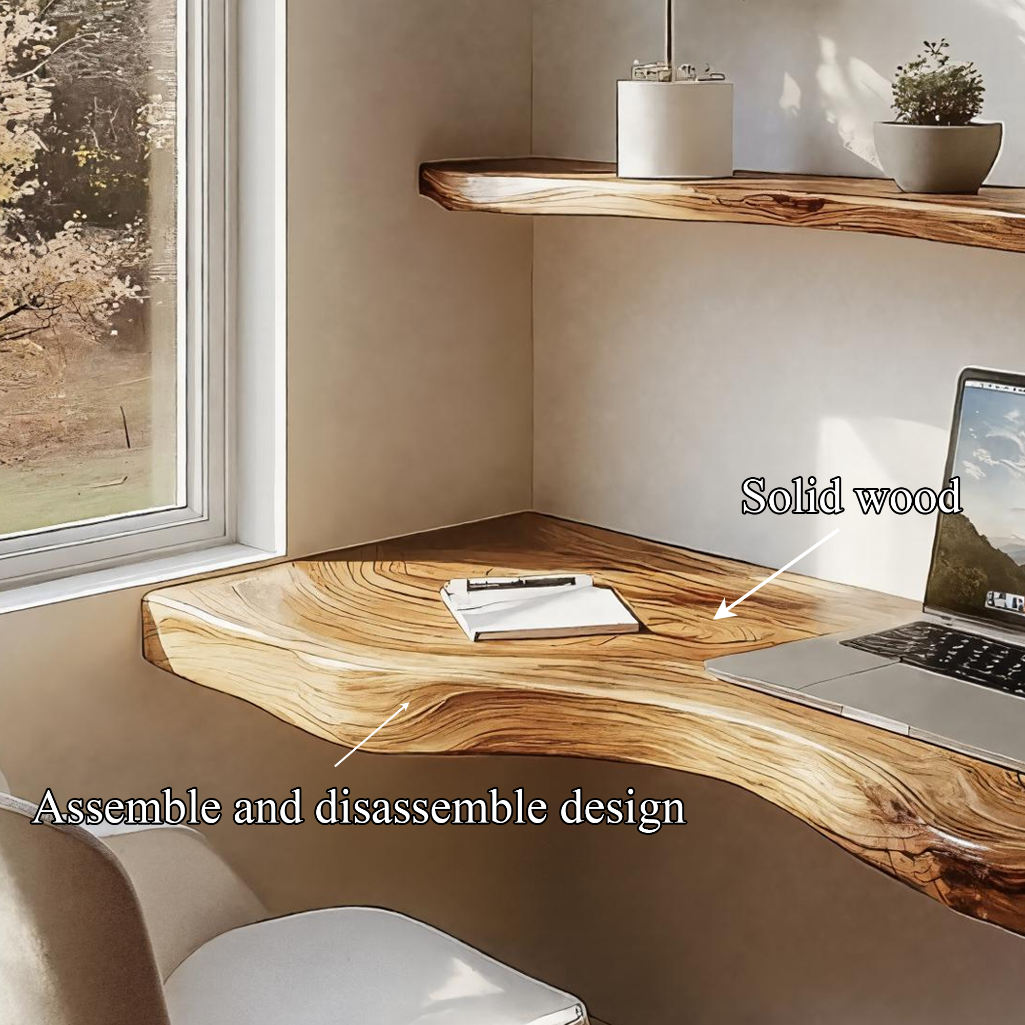 Minimal Live Edge Wall Desk Solid Wood Home Office Style