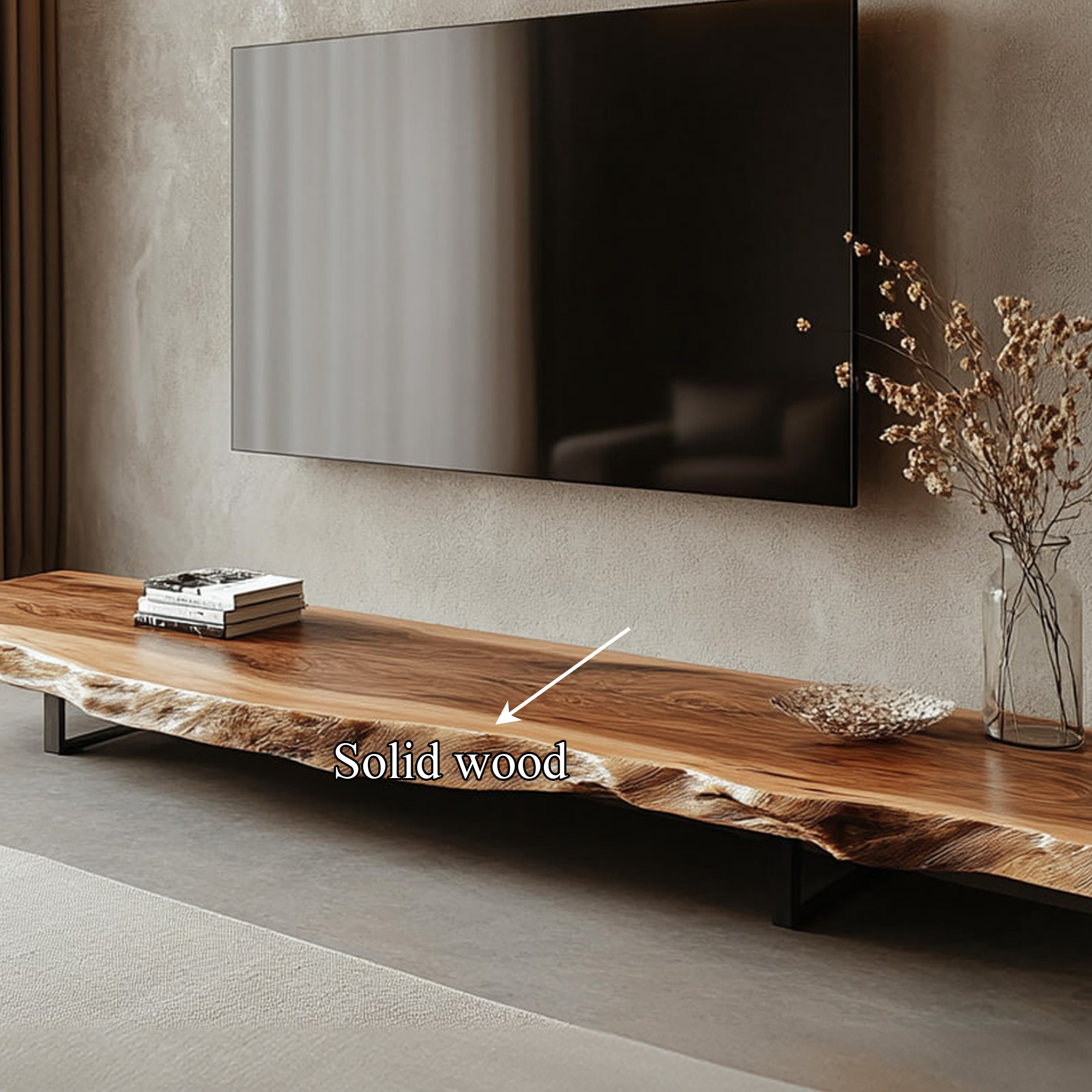 Mid Century TV Console Live Edge Wood Master Bedroom