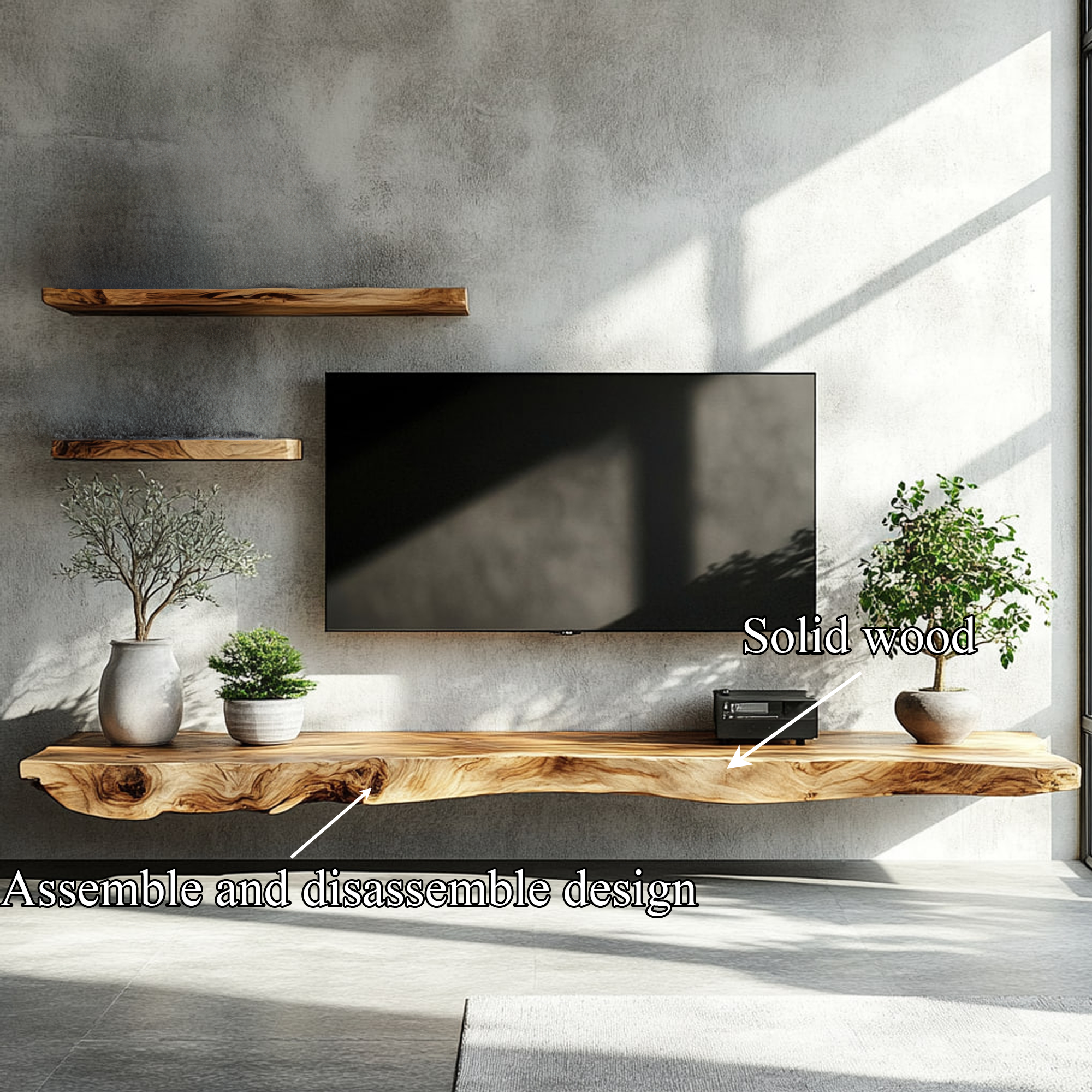 Rustic Wall Mounted TV Shelf For Living Room And Media Room