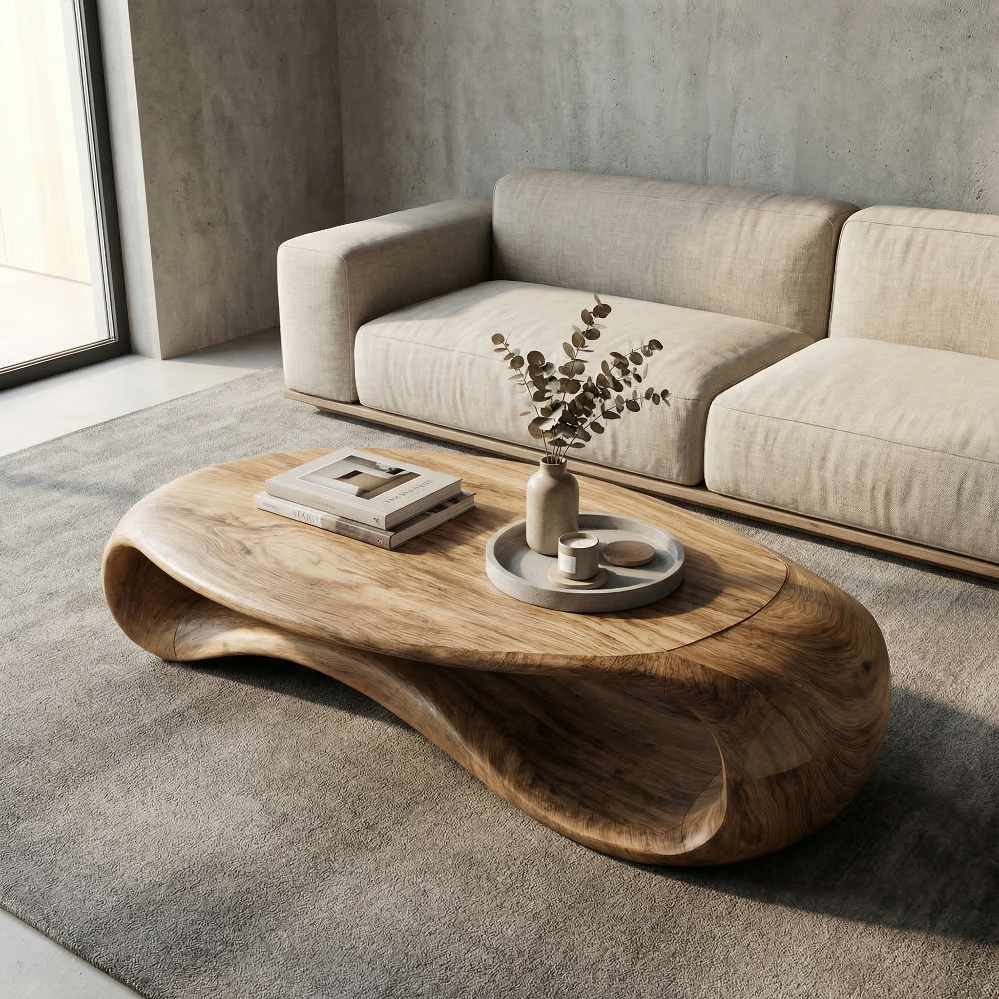 Modern Sculptural Solid Wood Coffee Table For Living Room