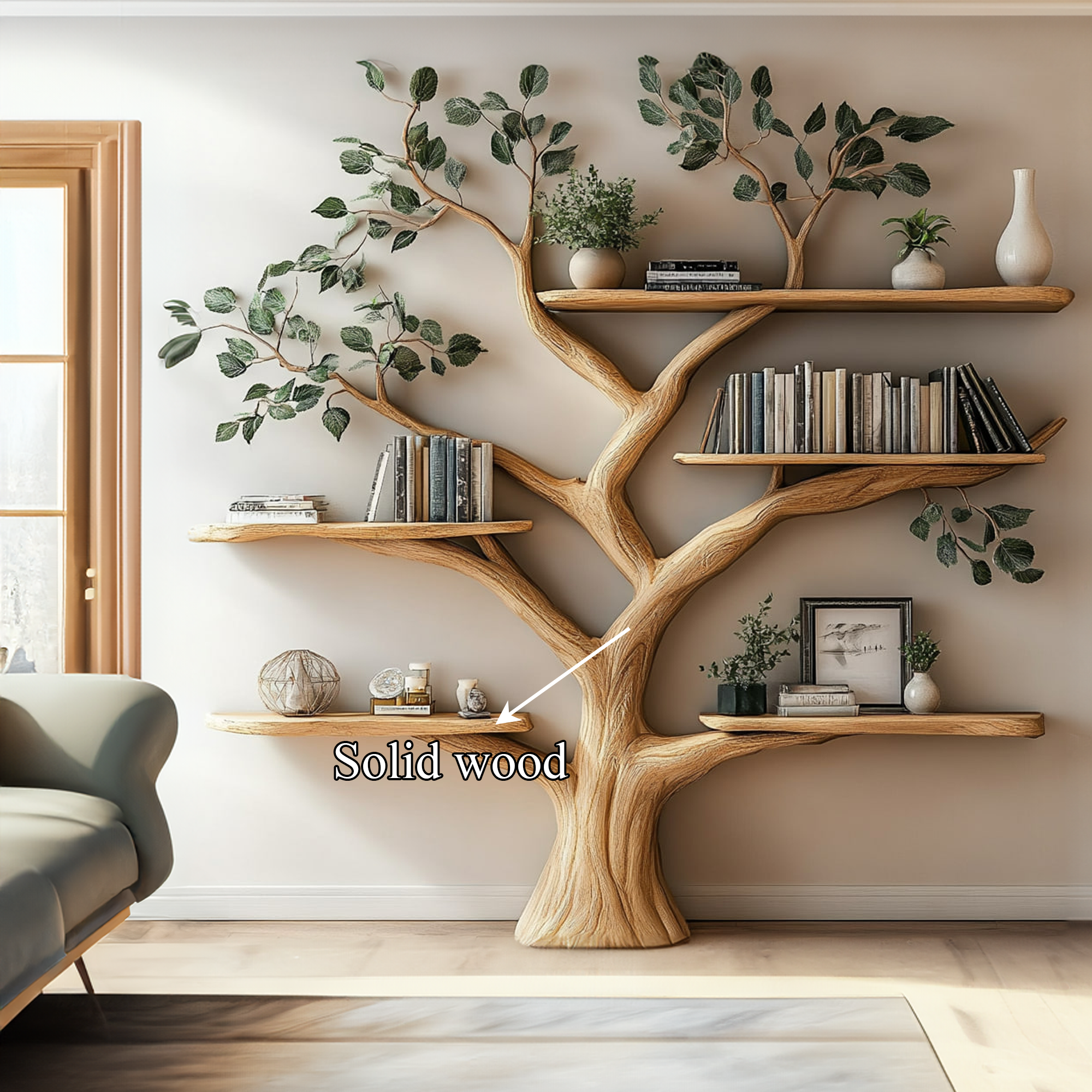 Handcrafted Tree Bookshelf Wall-Mounted Furniture Living Room