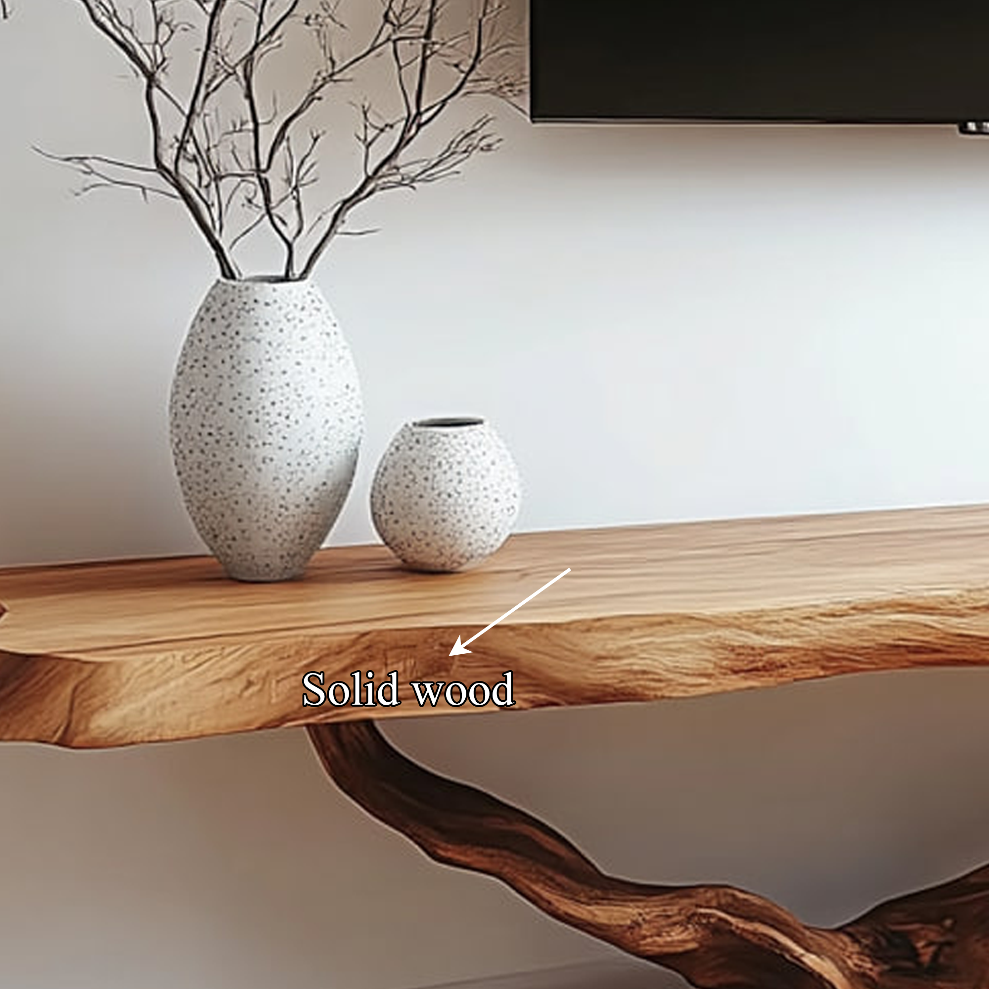 Live Edge Solid Wood TV Console Handmade Floating Media Shelf For Living Room