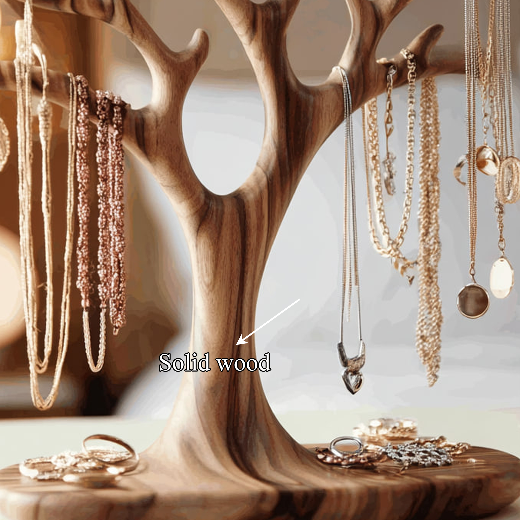 Organic Solid Walnut Jewelry Tree Organizer Stand