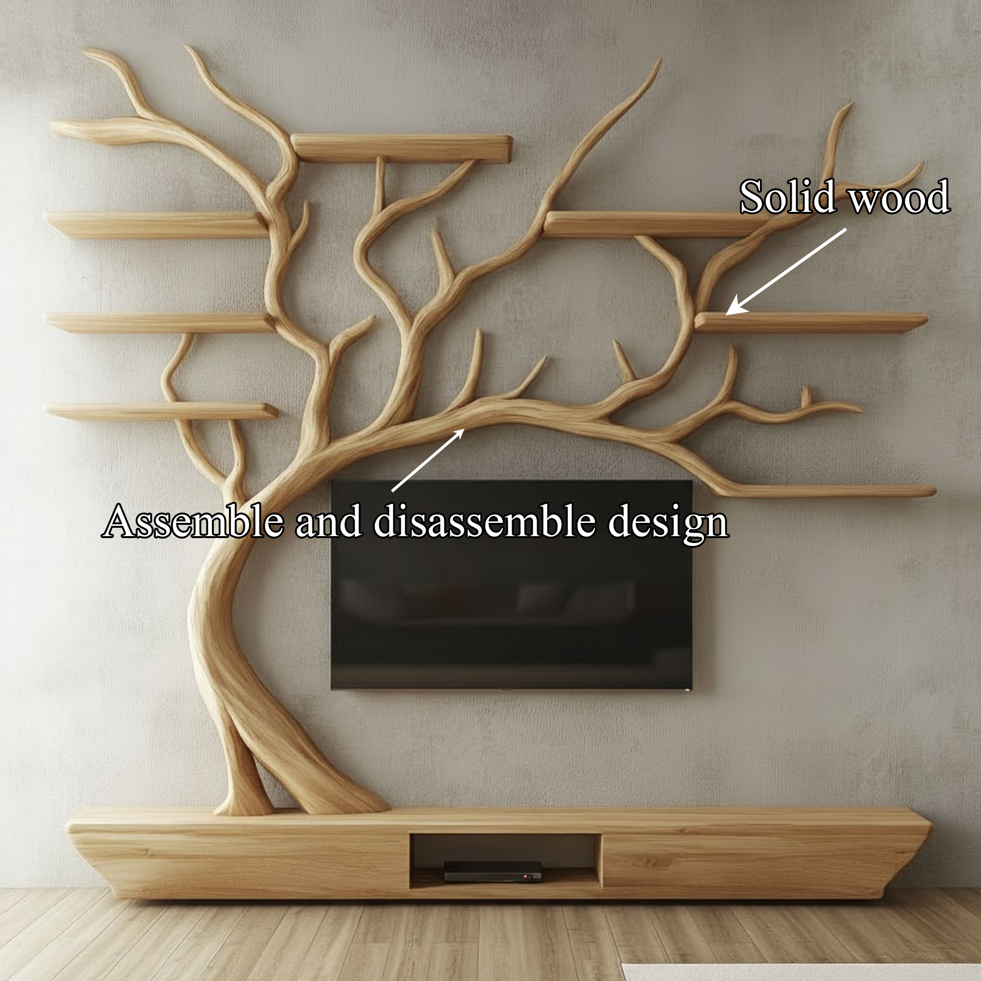 Nature Inspired Tree TV Wall Shelf For Living Room Media Storage And Decor