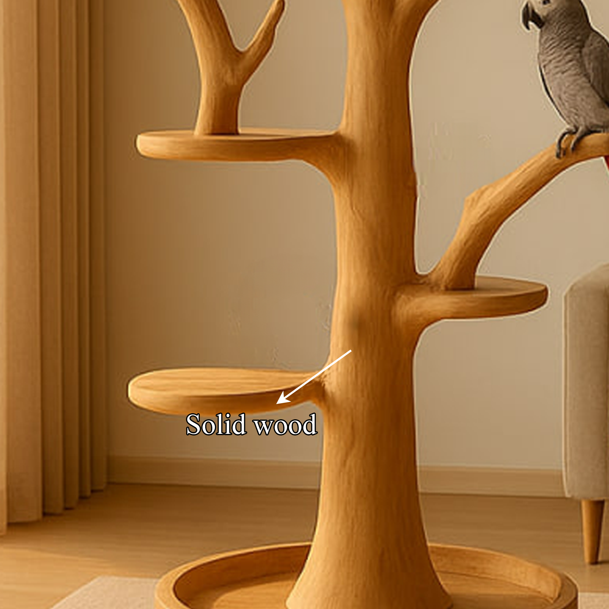 Rustic Wooden Parrot Tree Stand Living Room