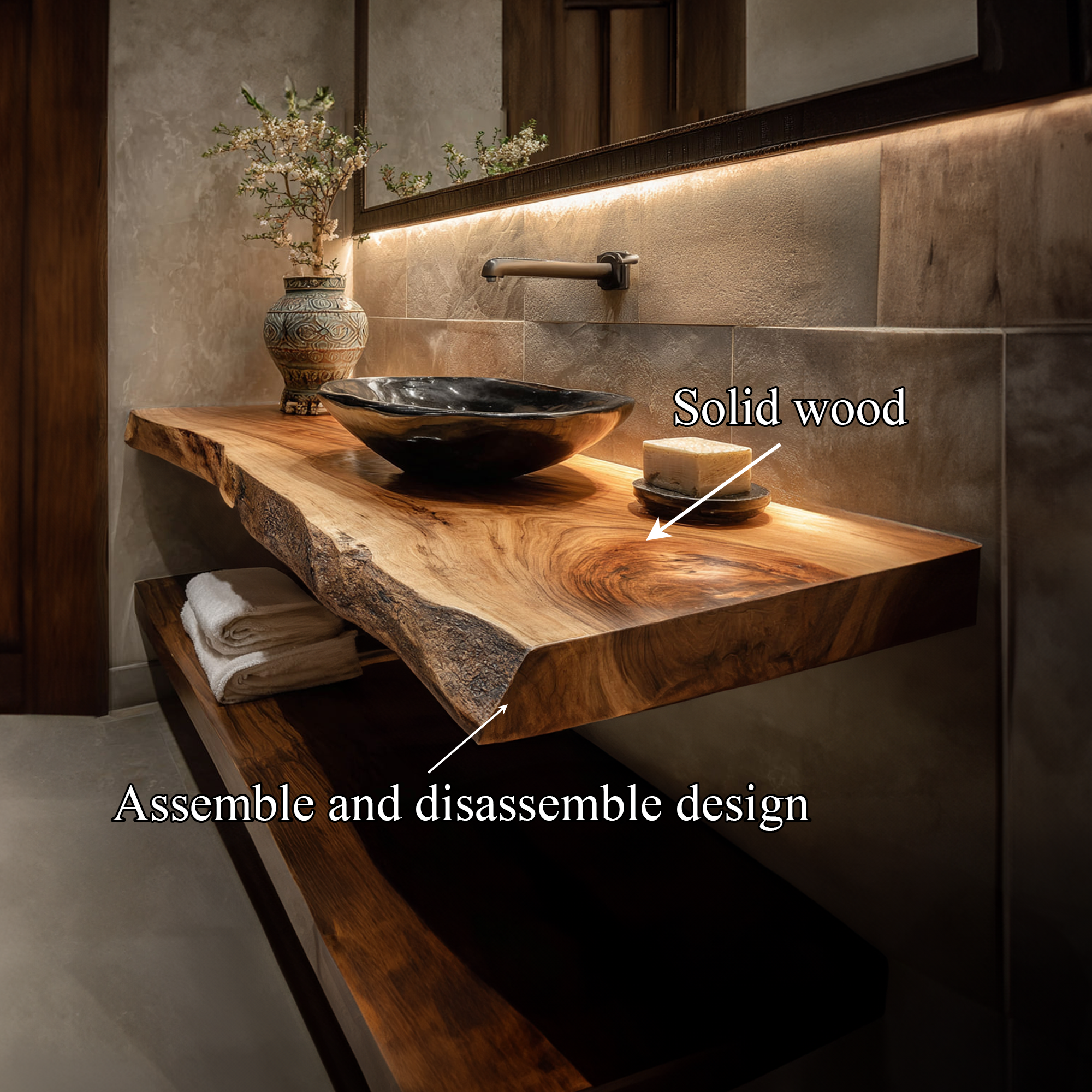 Mid Century Bathroom Vanity Shelf Curved Edge Wood Bathroom Look