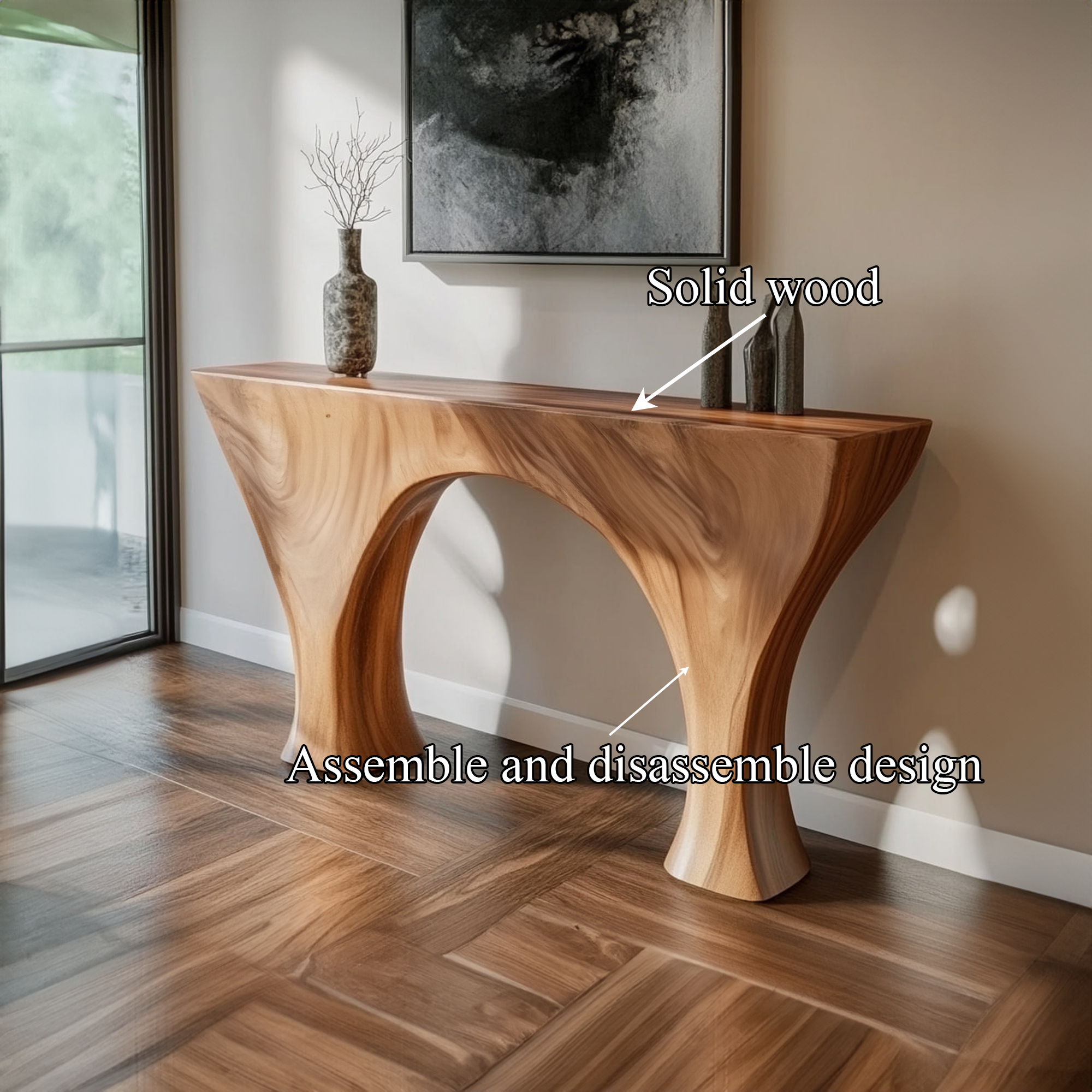 Mid Century Modern Console Carved Wood Luxury Hallway Entrance