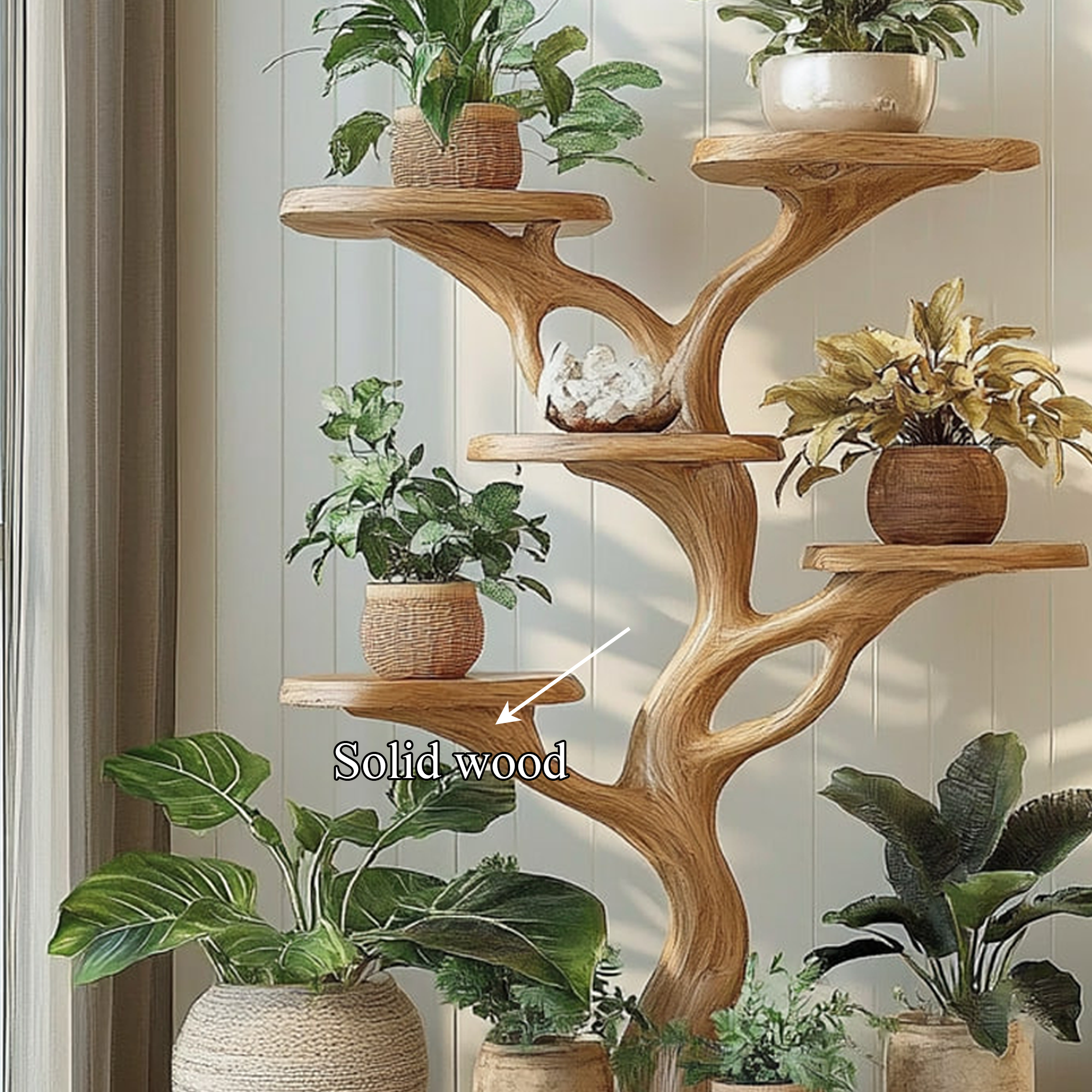 Rustic Organic Tree Plant Stand Living Room