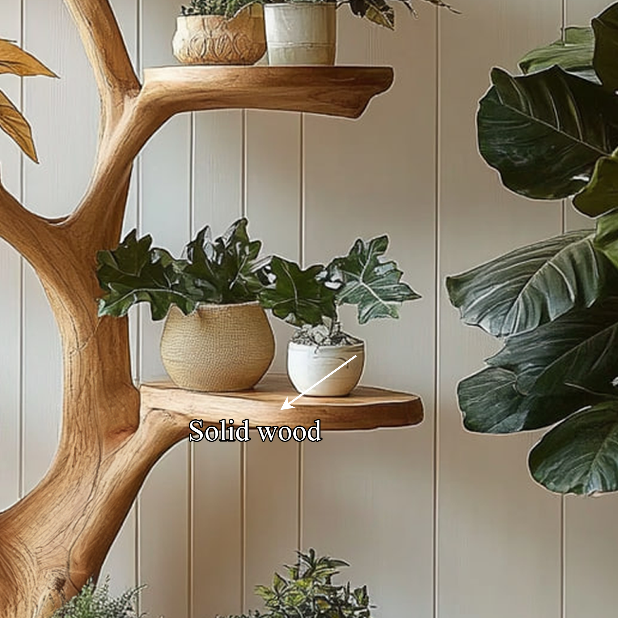 Rustic Tree Plant Shelf Indoor Green Display Living Room