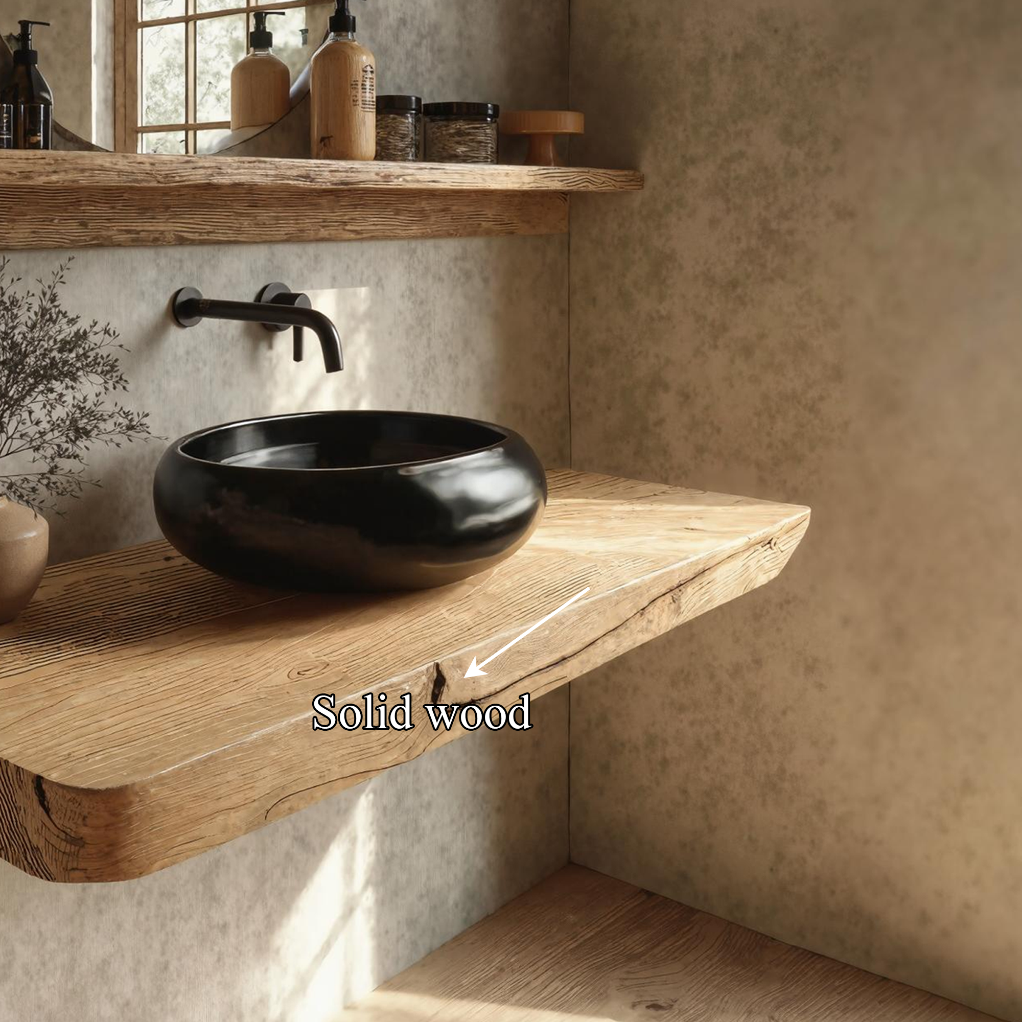 Rustic Floating Shelf Natural Edge Vanity Bathroom
