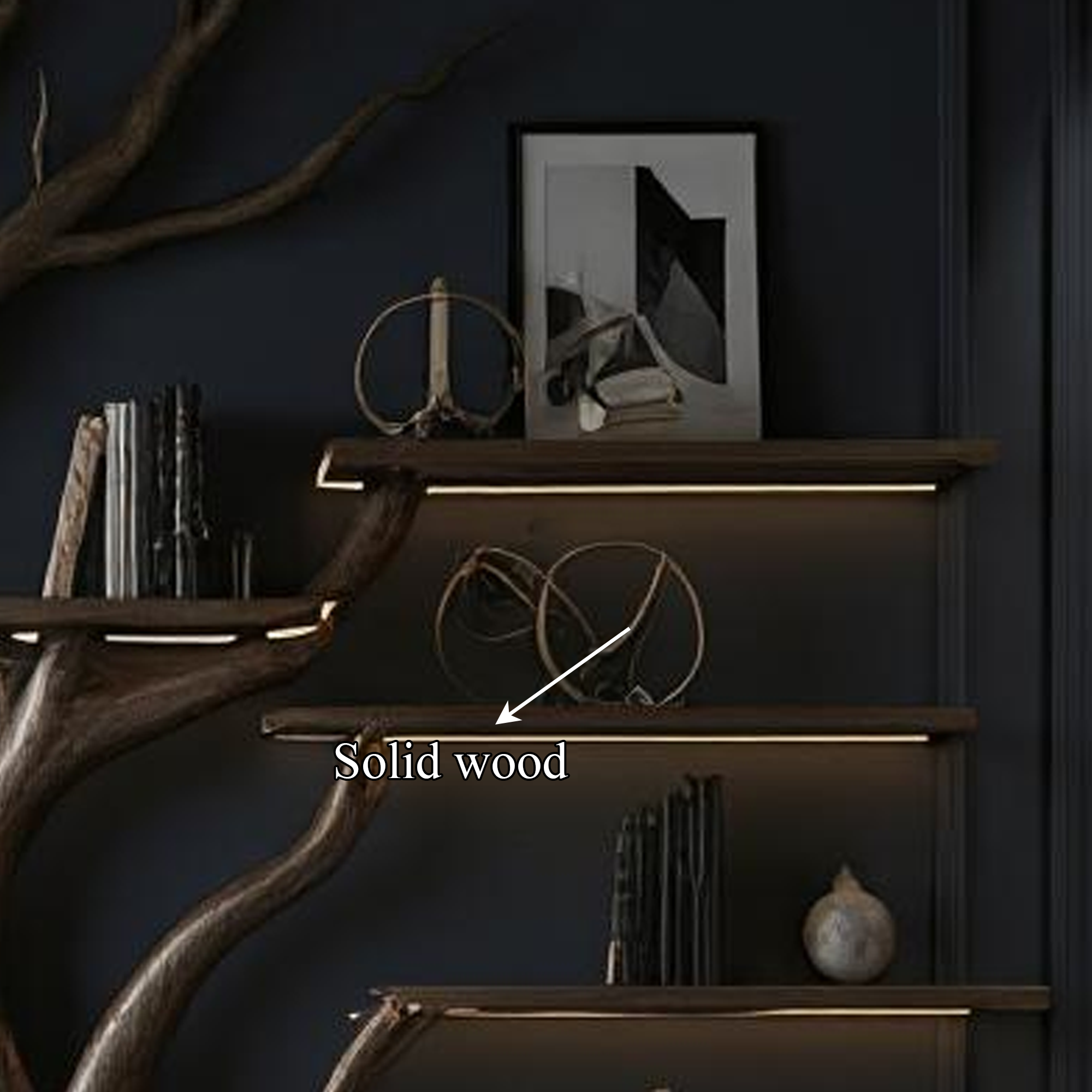 Rustic Tree Inspired Shelf Living Room Reading Nook Decor