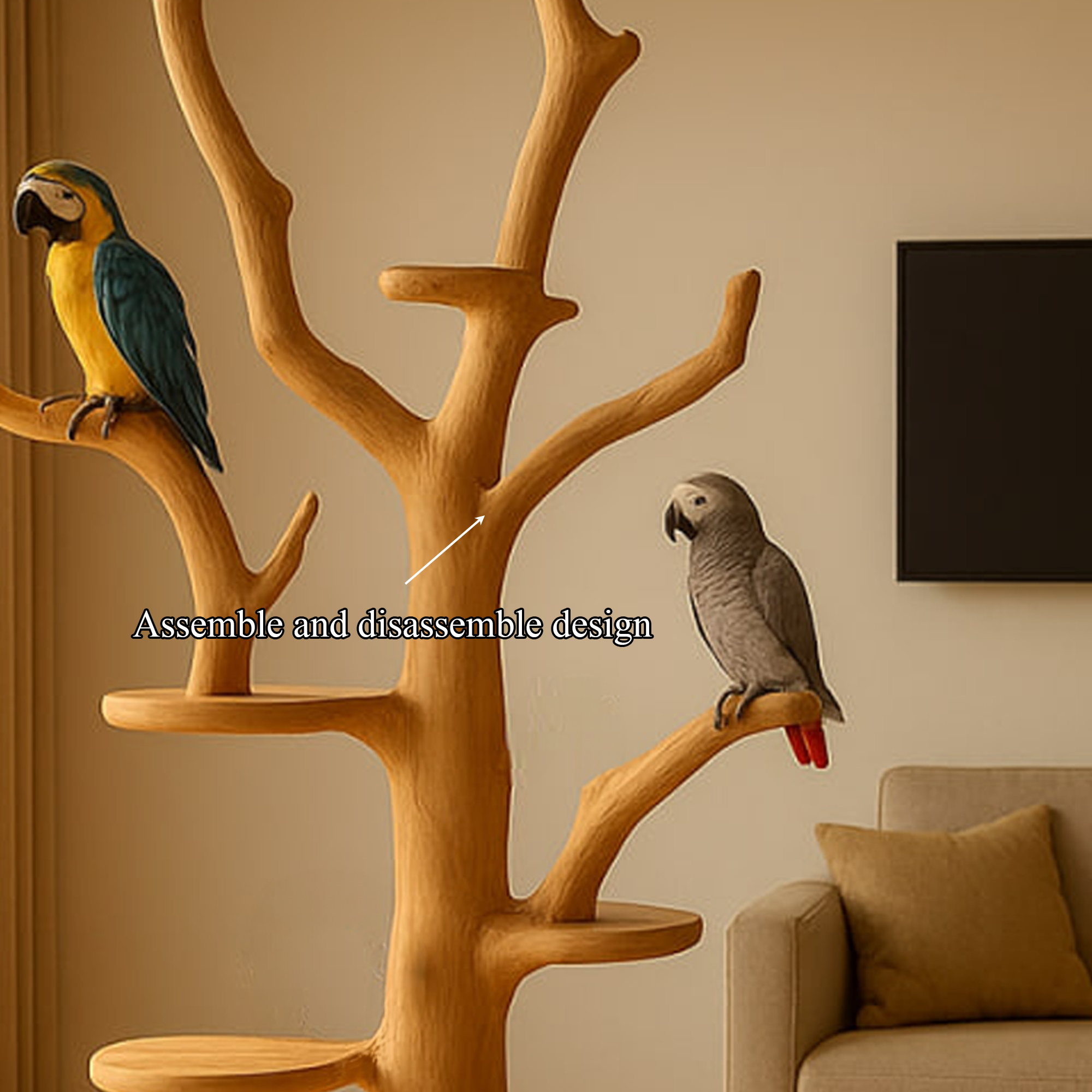 Rustic Wooden Parrot Tree Stand Living Room