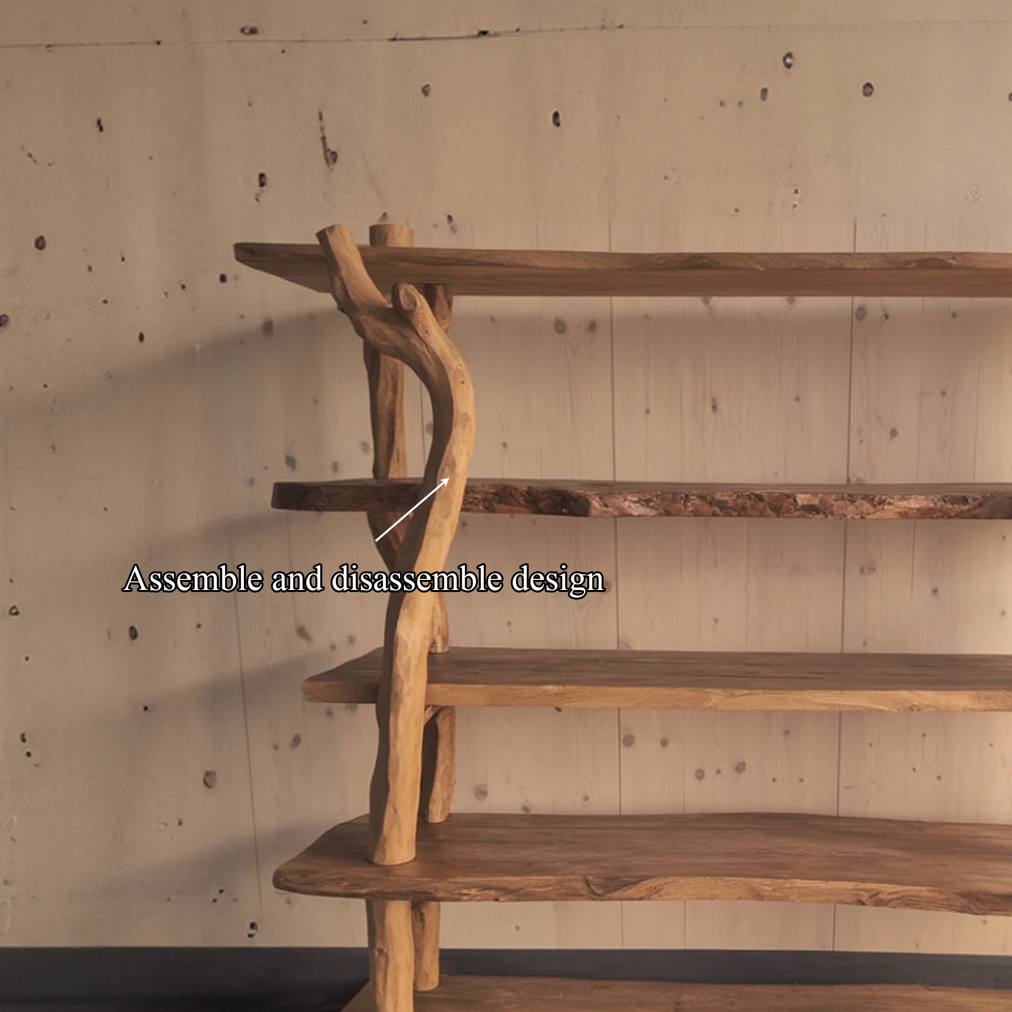 Rustic Wooden Branch Shelf Storage Living Room Or Dining Room