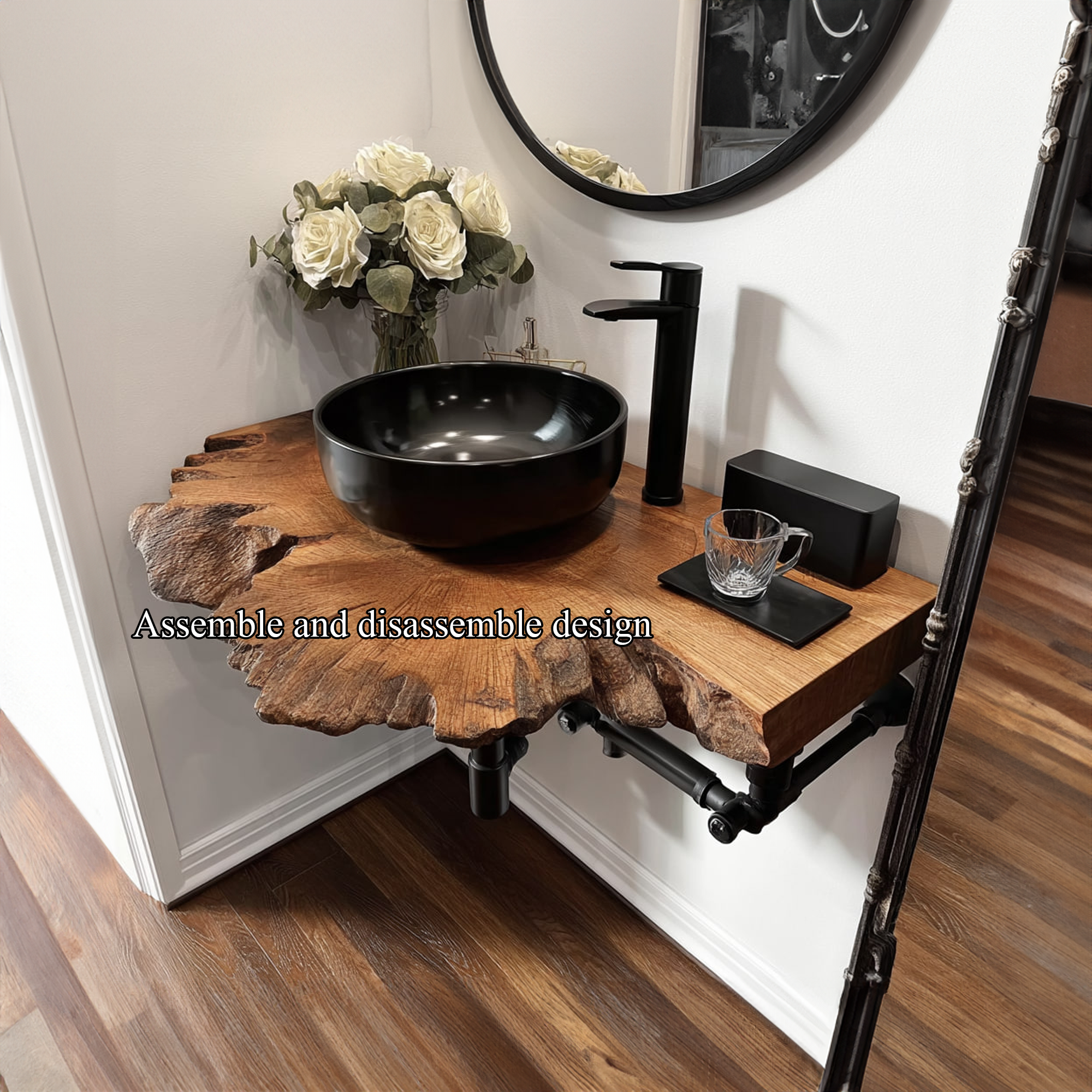 Mid Century Floating Shelf Narrow Vanity Powder Room
