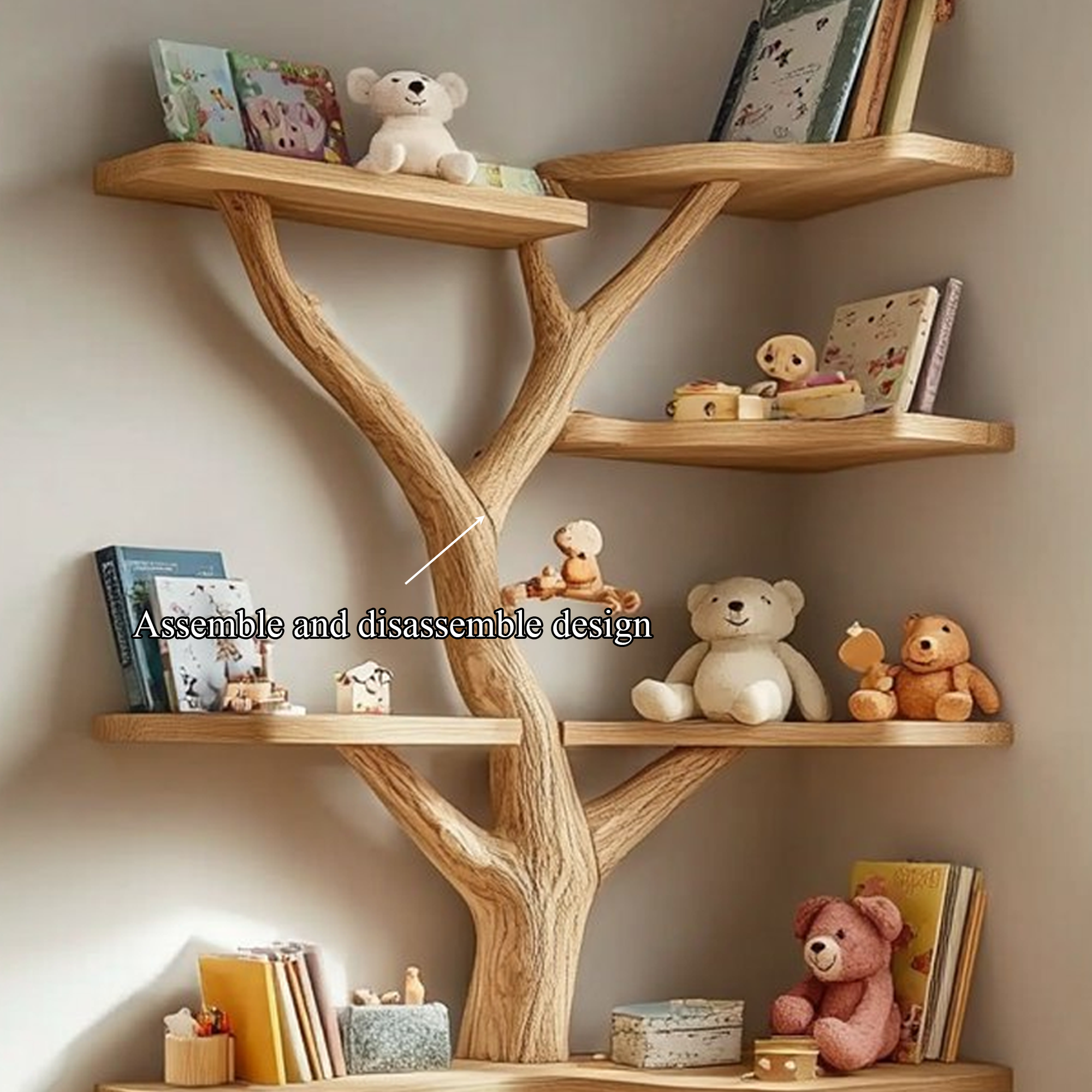Handcrafted Tree Corner Shelf For Kids Room Book Storage
