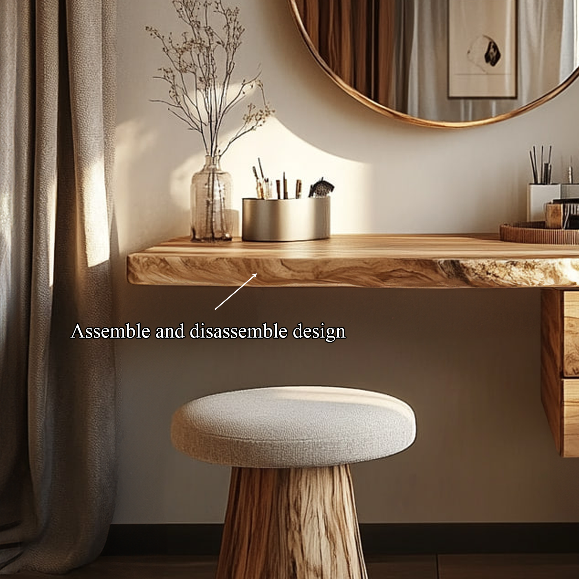 Modern Organic Solid Wood Dressing Table Bedroom Floating
