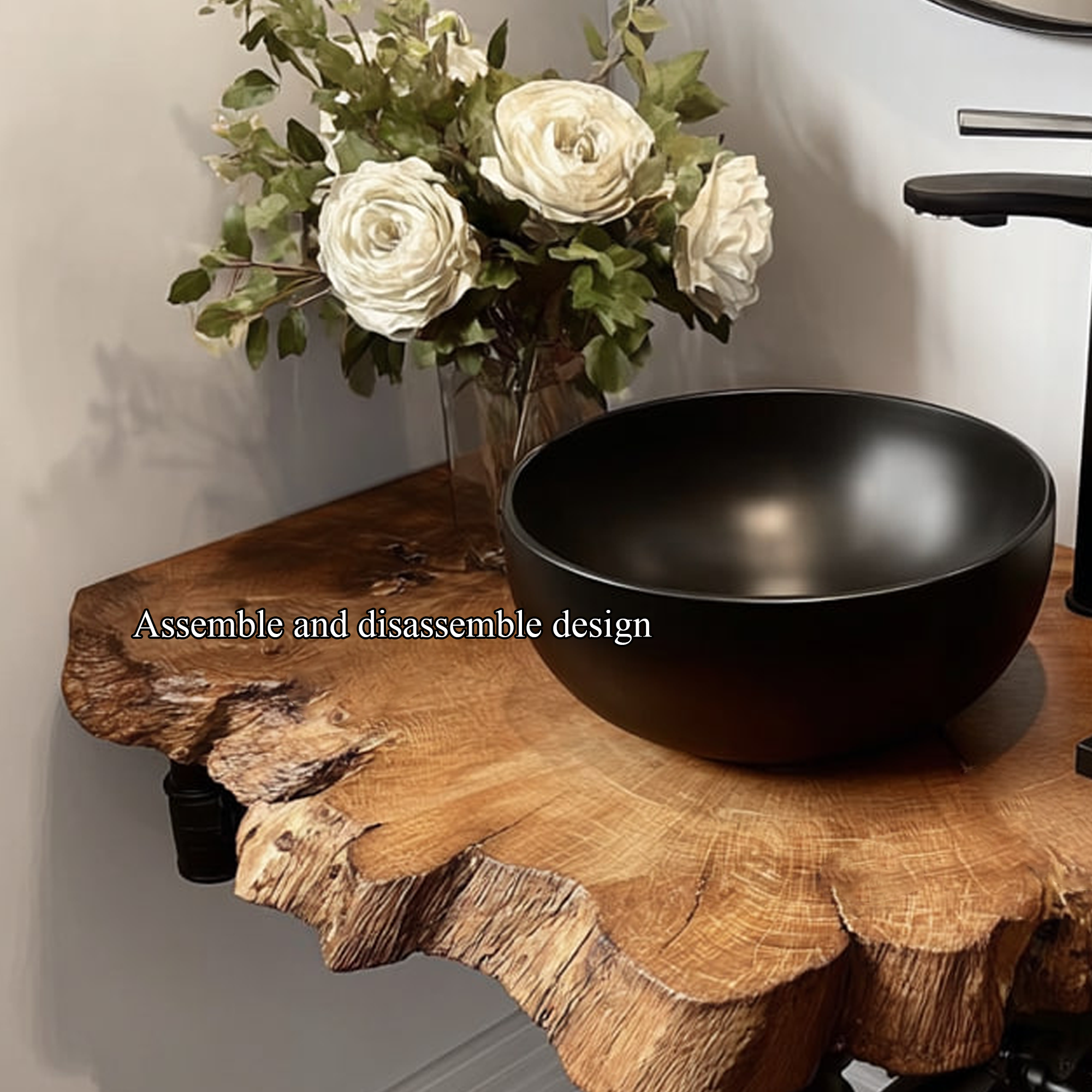 Mid Century Floating Shelf Narrow Powder Room
