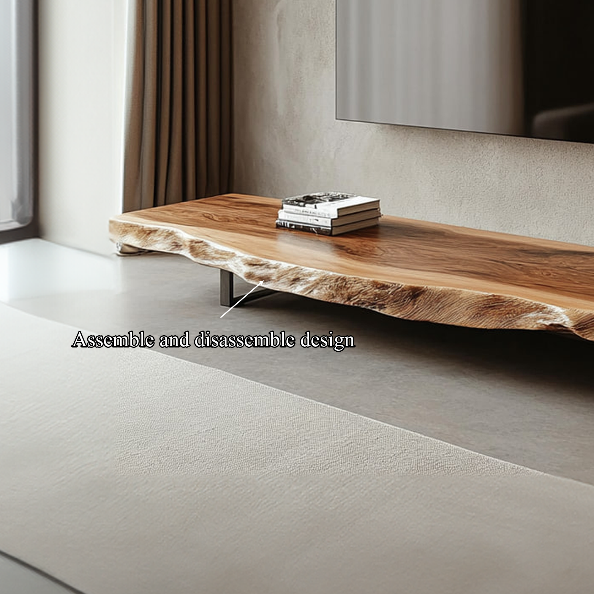 Mid Century TV Console Live Edge Wood Master Bedroom
